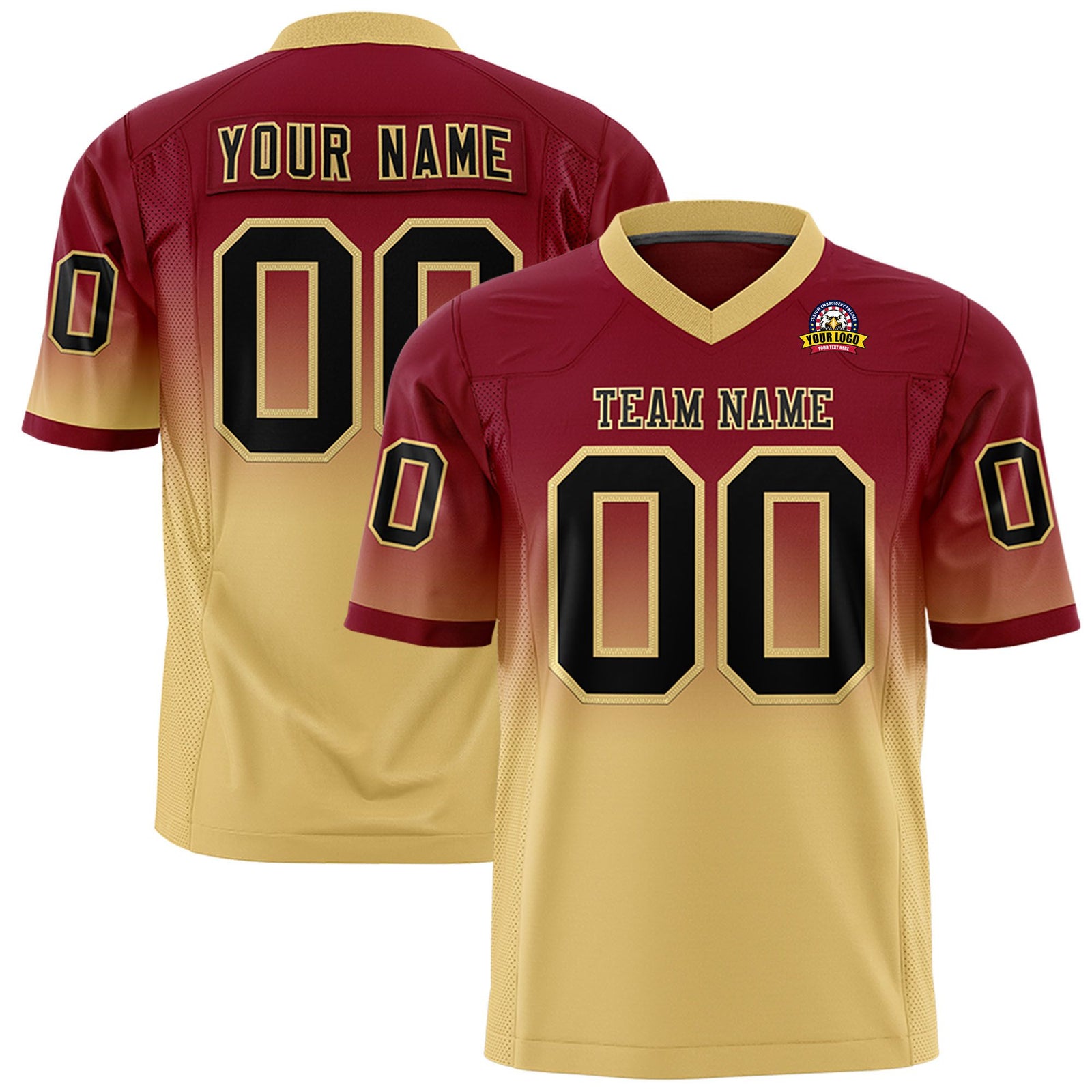 Custom Crimson Khaki- Black Gradient Fashion Mesh Authentic Football Jersey