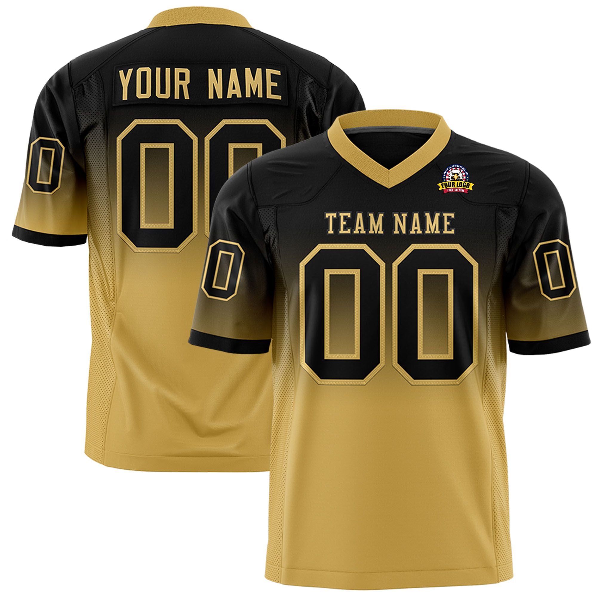 Custom Black Old Gold Gradient Fashion Mesh Authentic Football Jersey