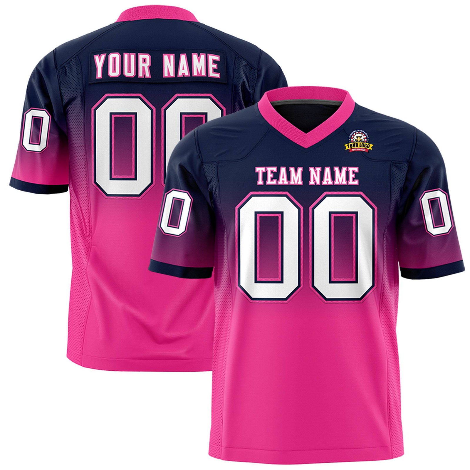 Custom Navy Pink-White Gradient Fashion Mesh Authentic Football Jersey