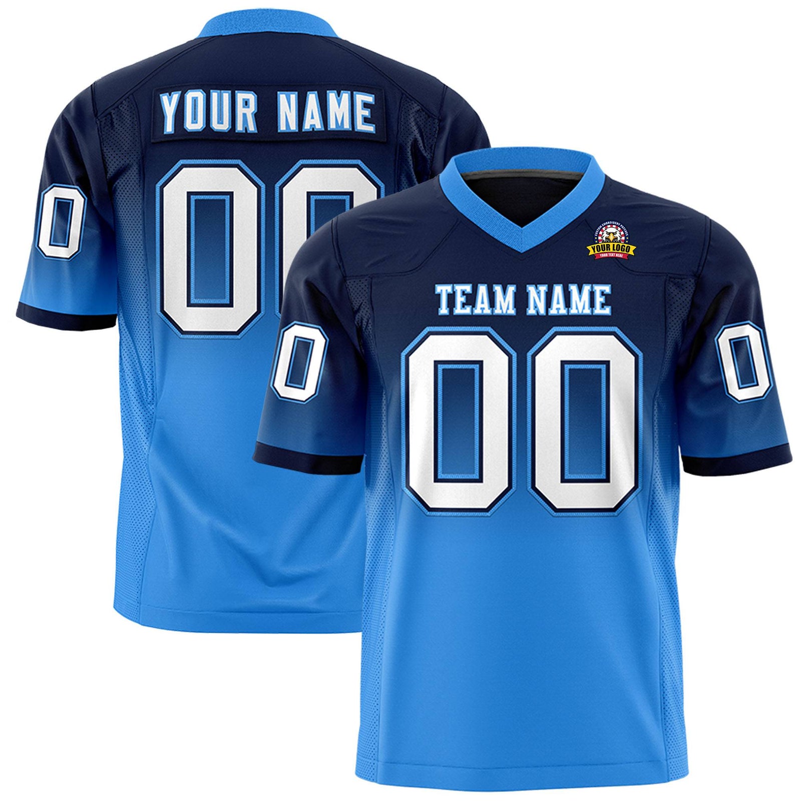 Custom Navy-Powder Blue-White Gradient Fashion Mesh Authentic Football Jersey