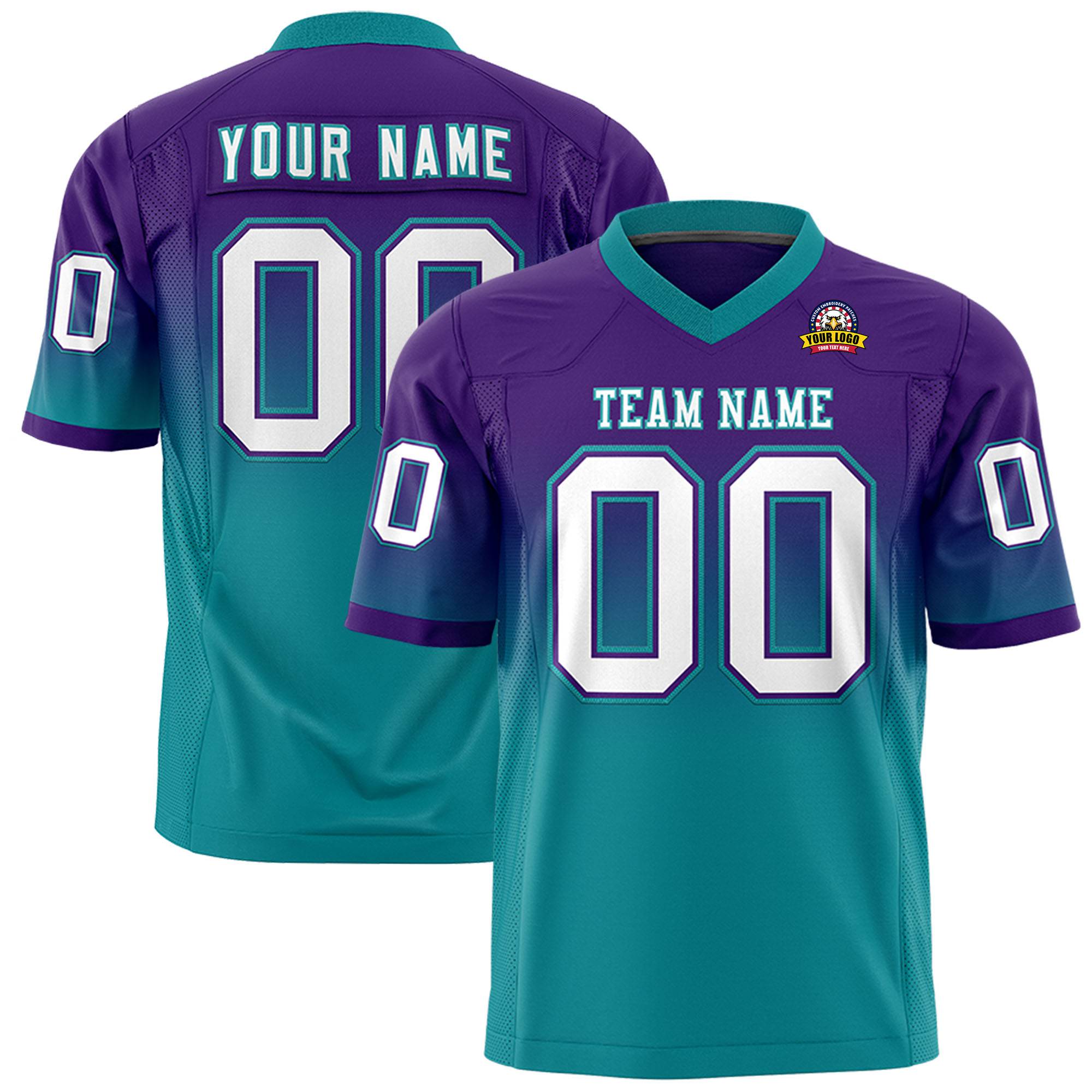 Custom Purple Teal-White Gradient Fashion Mesh Authentic Football Jersey