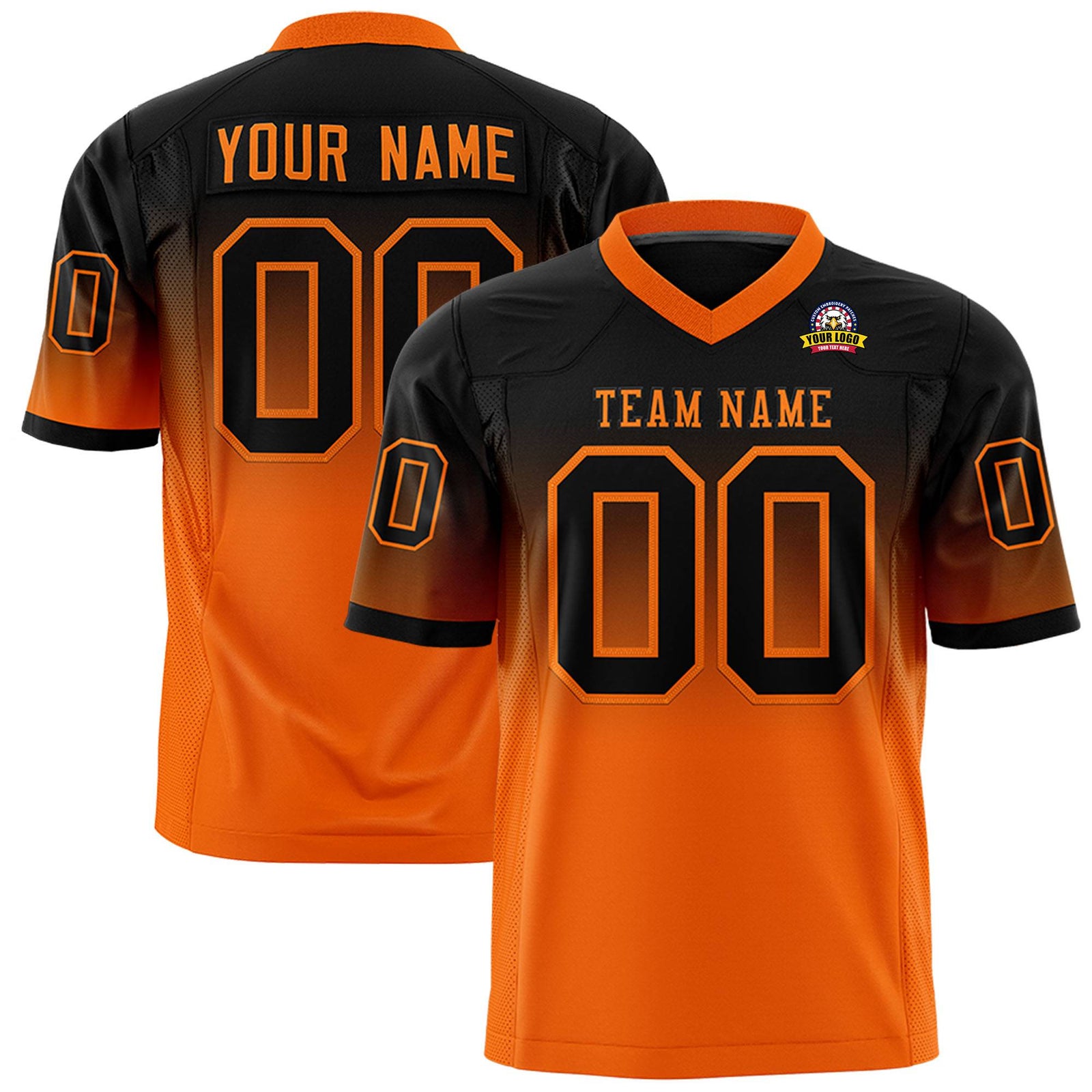 Custom Black Orange Gradient Fashion Mesh Authentic Football Jersey