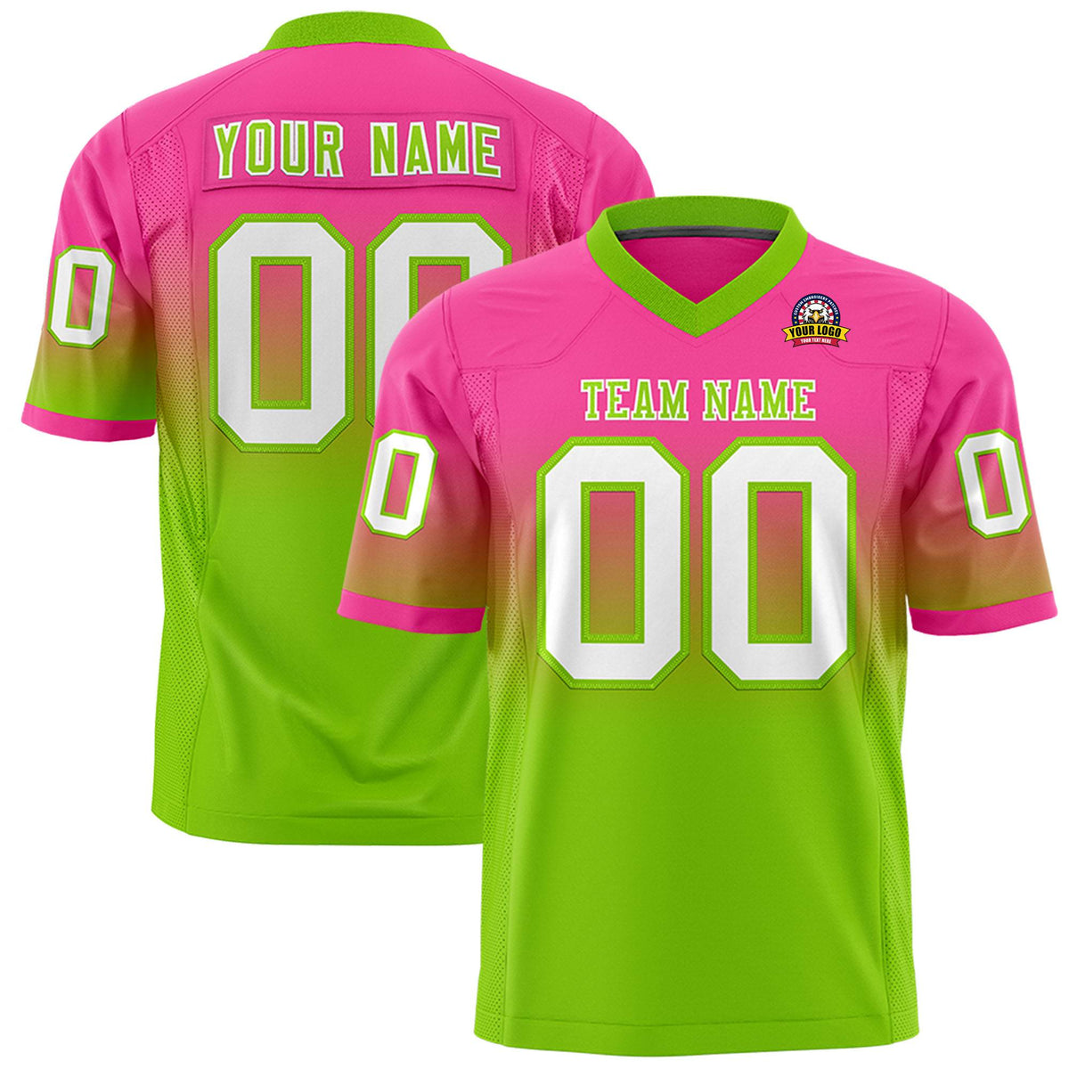 Custom Pink Neon Green Gradient Fashion Mesh Authentic Football Jersey