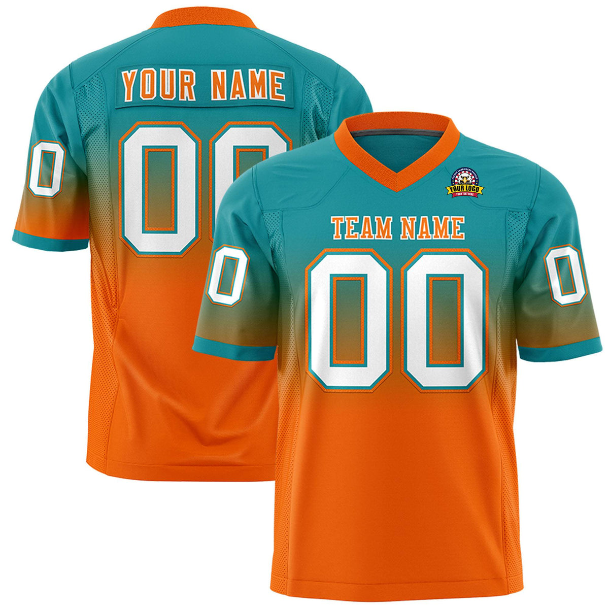 Custom Aqua Orange-White Gradient Fashion Mesh Authentic Football Jersey