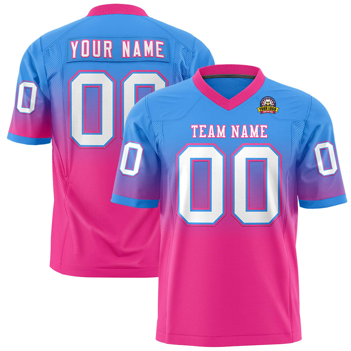 Custom Powder Blue Pink-White Gradient Fashion Mesh Authentic Football Jersey