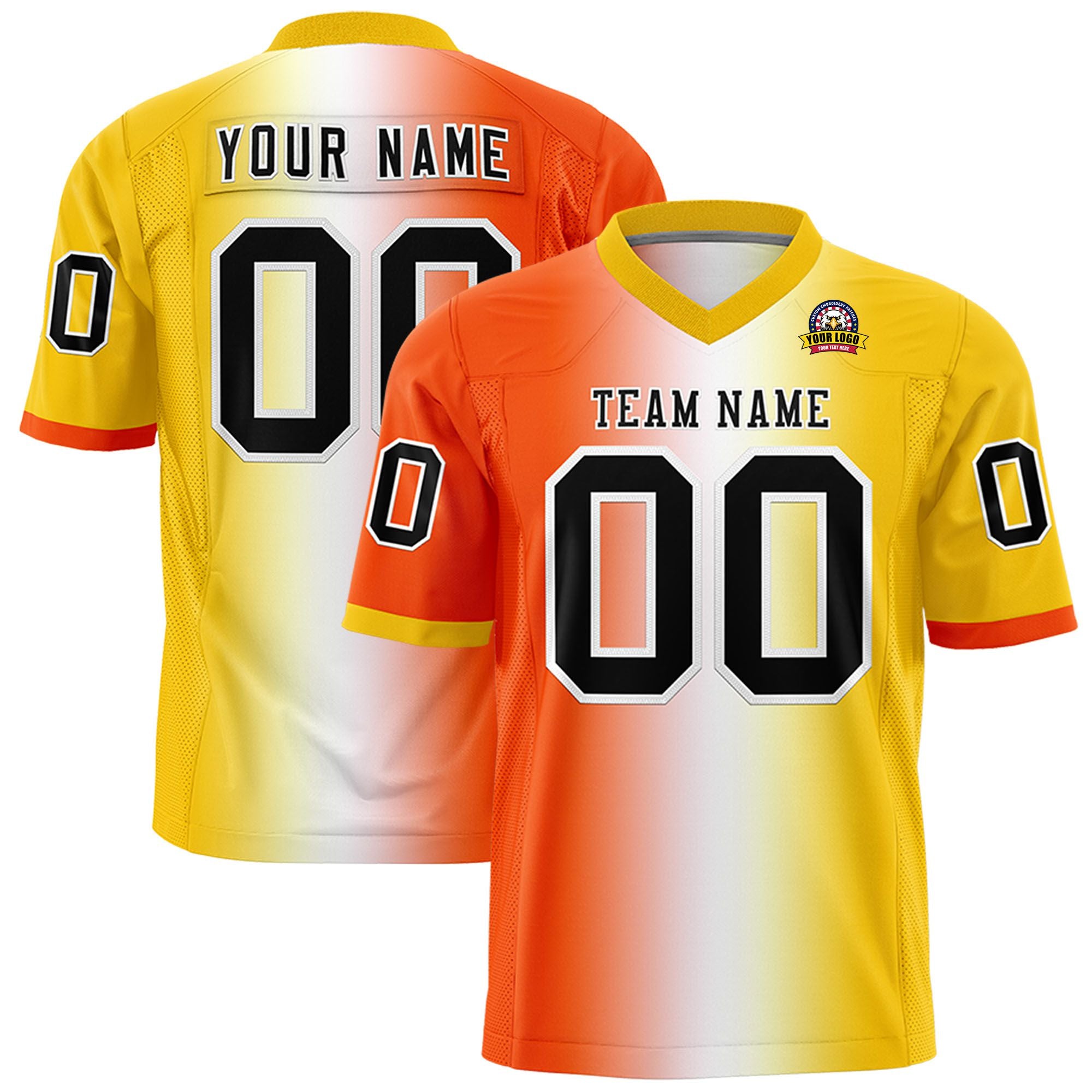 Custom Orange White-Gold01 Personalized Gradient Fashion Authentic Football Jersey