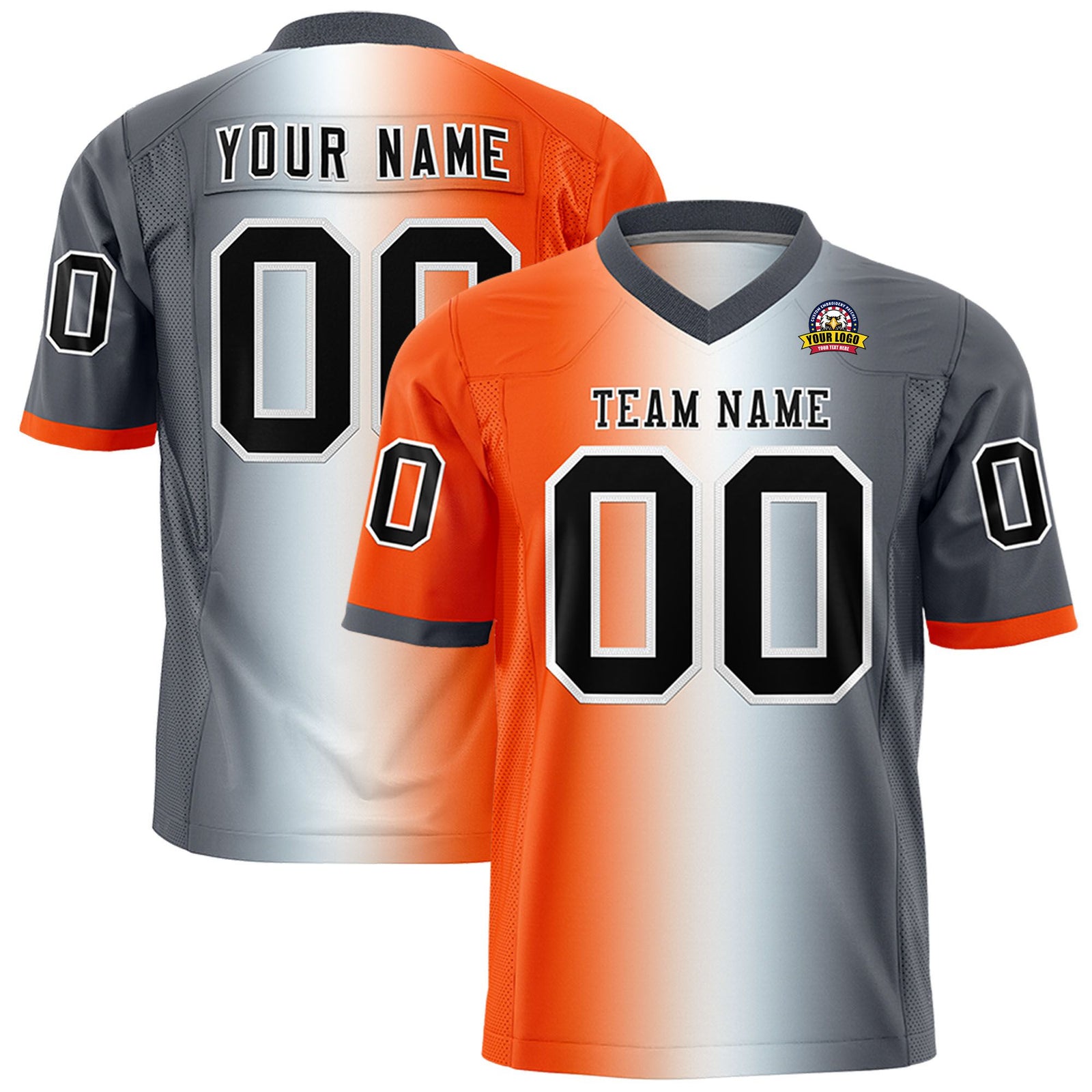 Custom Orange White-Gray Personalized Gradient Fashion Authentic Football Jersey