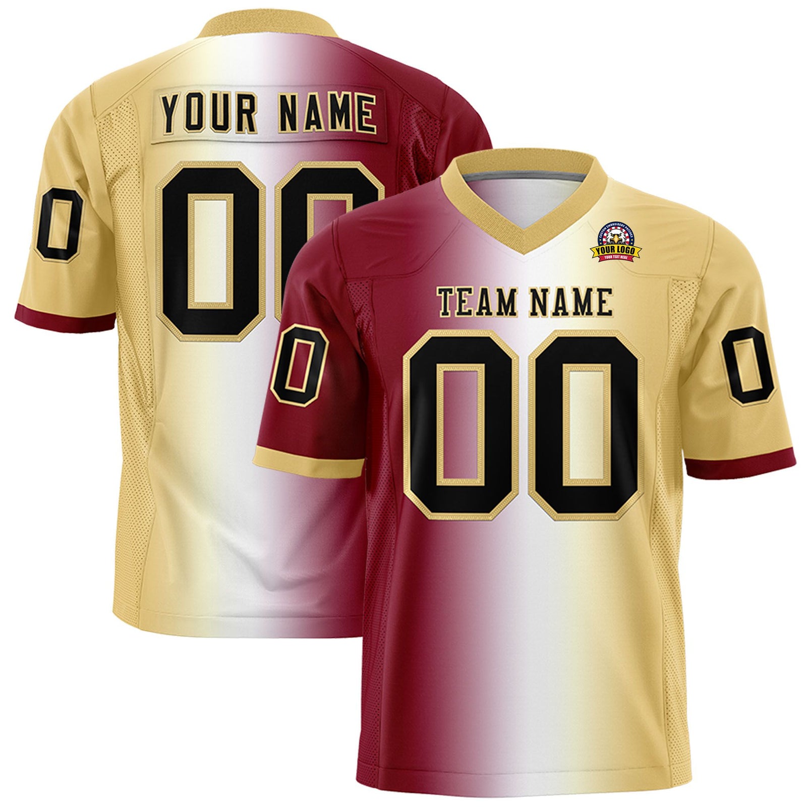 Custom Crimson White-Old Gold Personalized Gradient Fashion Authentic Football Jersey