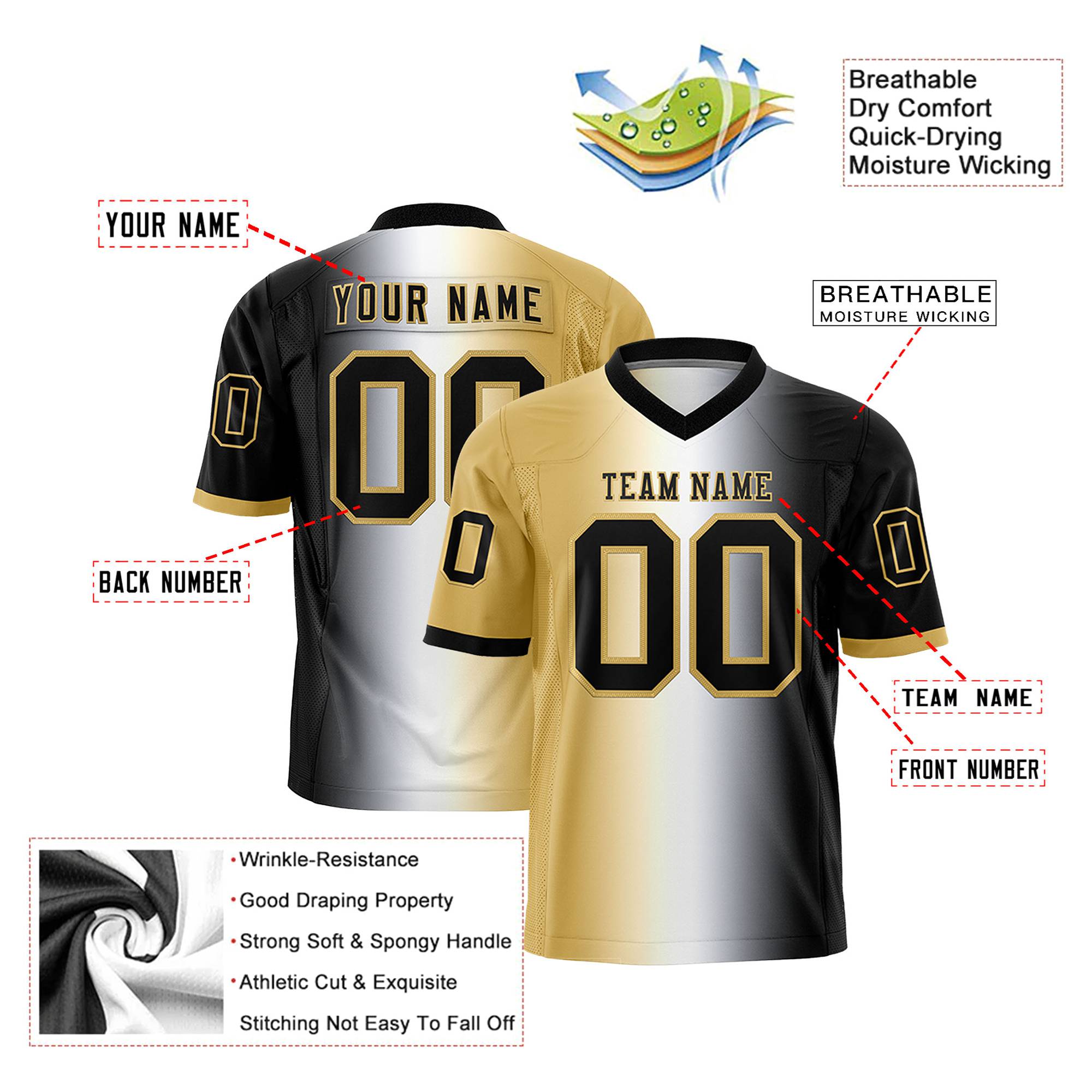 Custom Old Gold White-Black Personalized Gradient Fashion Authentic Football Jersey