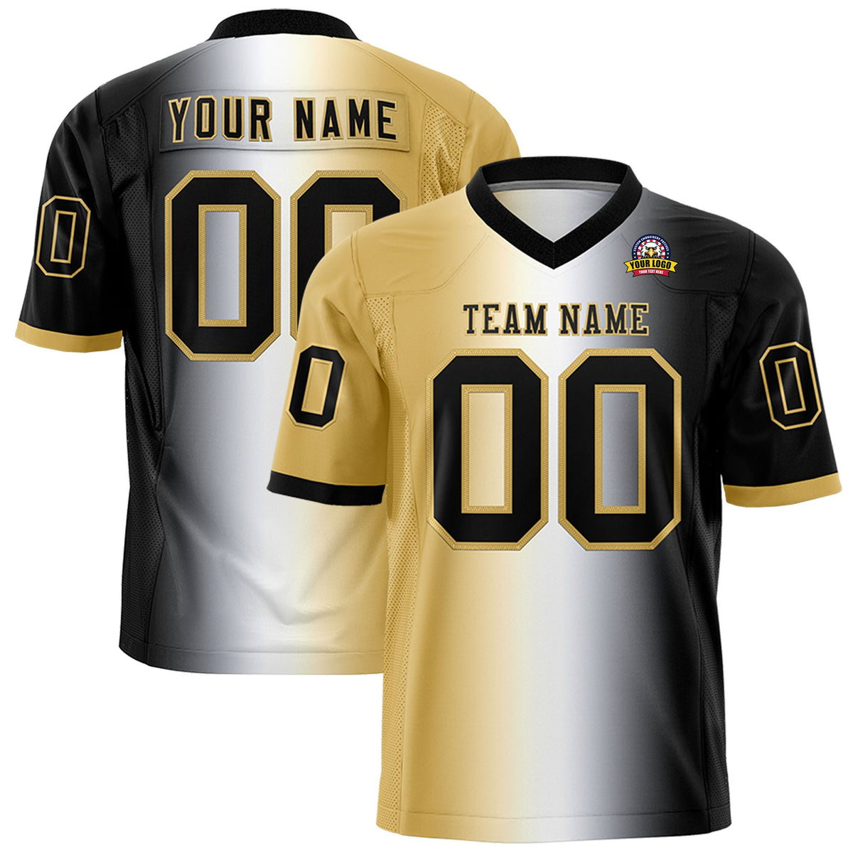 Custom Old Gold White-Black Personalized Gradient Fashion Authentic Football Jersey