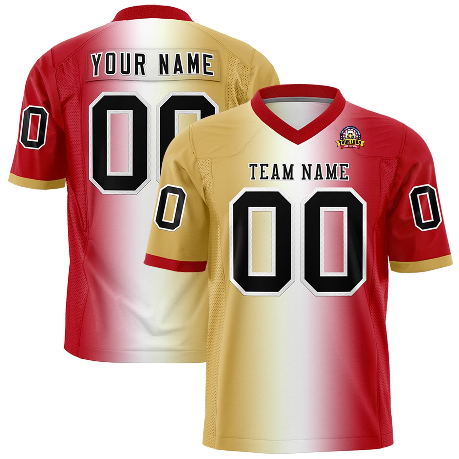 Custom Old Gold White-Red Personalized Gradient Fashion Authentic Football Jersey