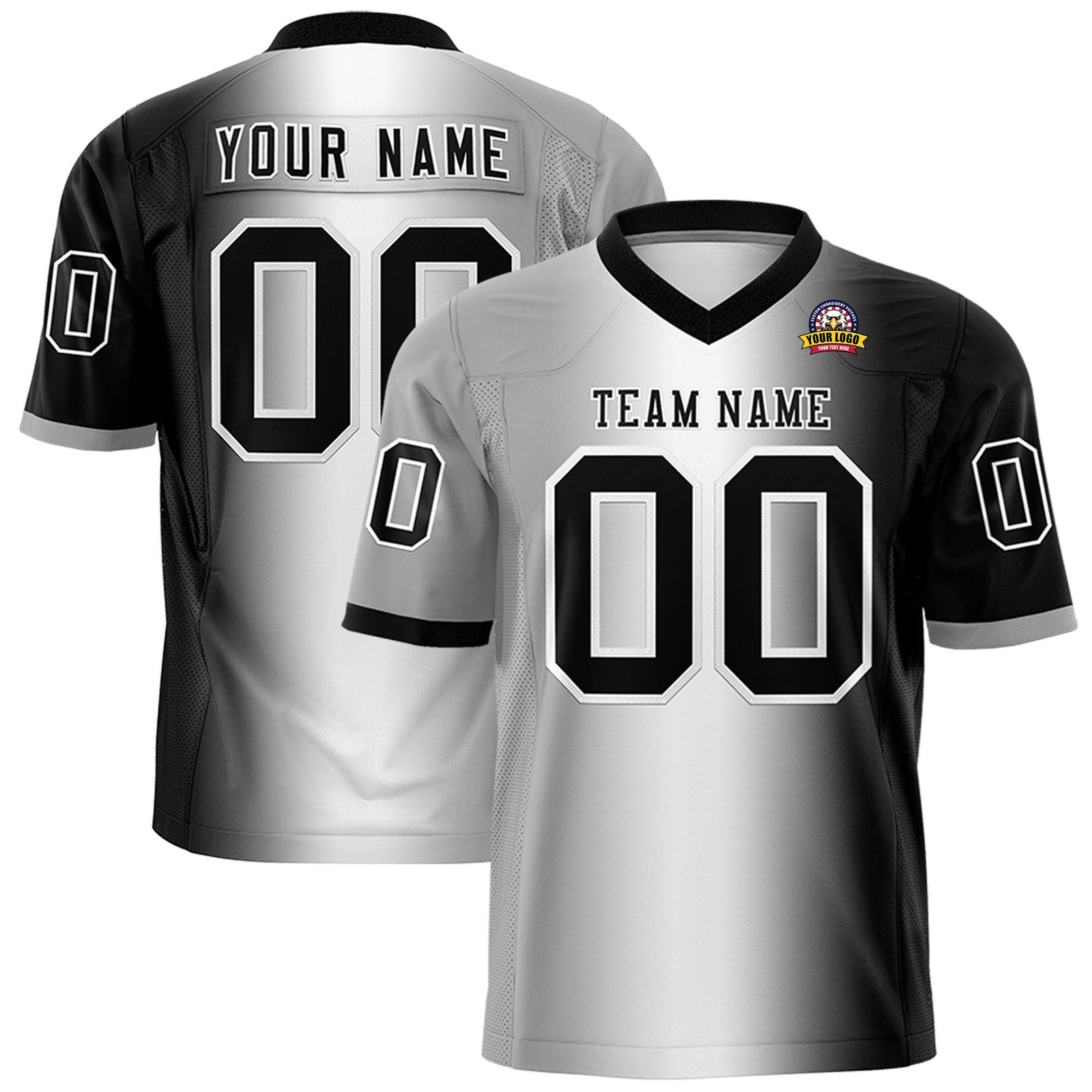 Custom Gray White-Black Personalized Gradient Fashion Authentic Football Jersey