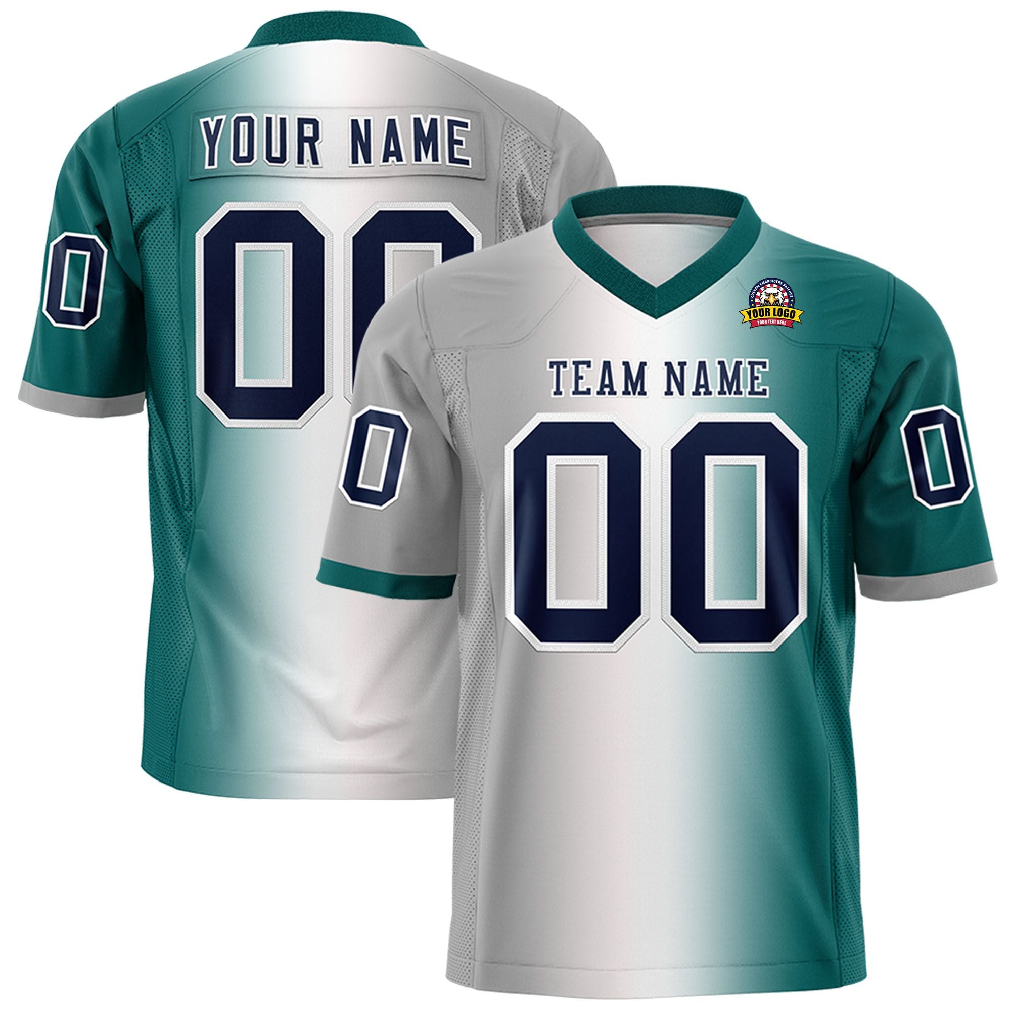 Custom Gray White-Teal Personalized Gradient Fashion Authentic Football Jersey