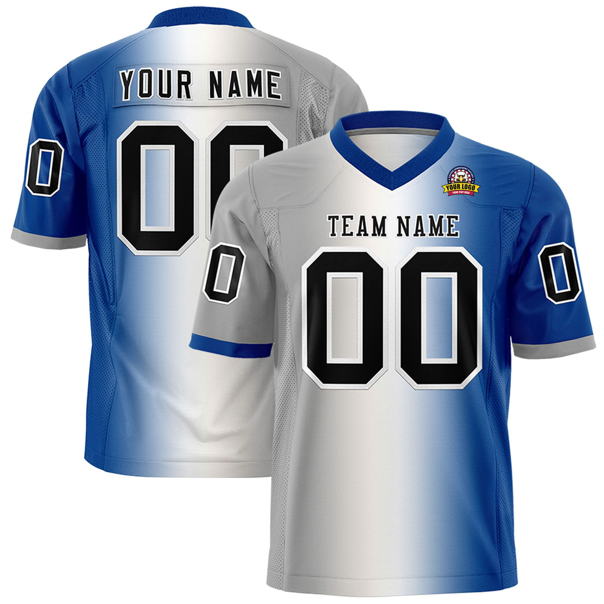 Custom Gray White-Royal Blue Personalized Gradient Fashion Authentic Football Jersey