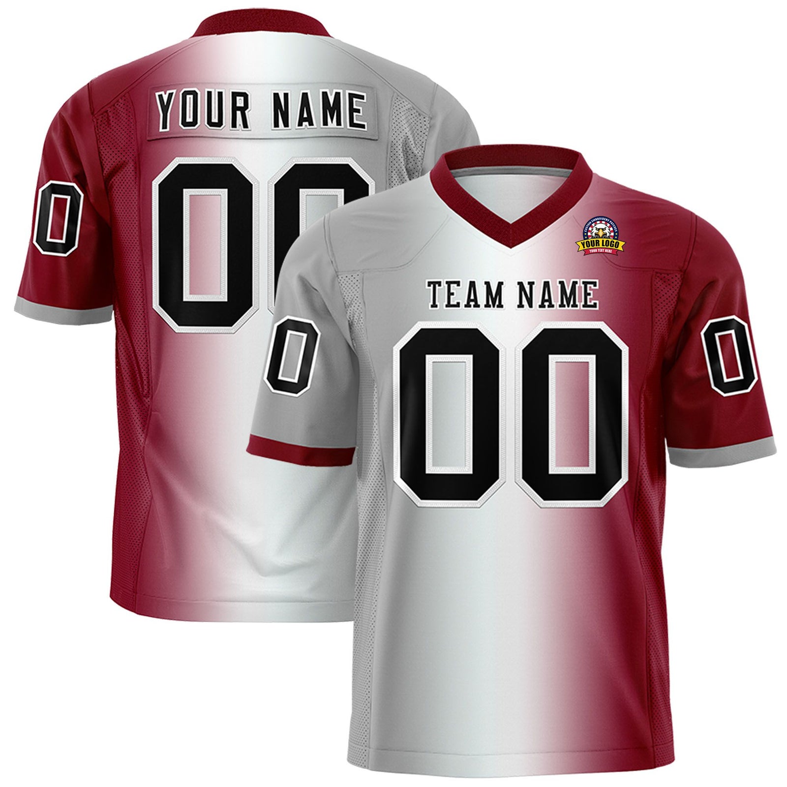 Custom Gray White-Crimson Personalized Gradient Fashion Authentic Football Jersey