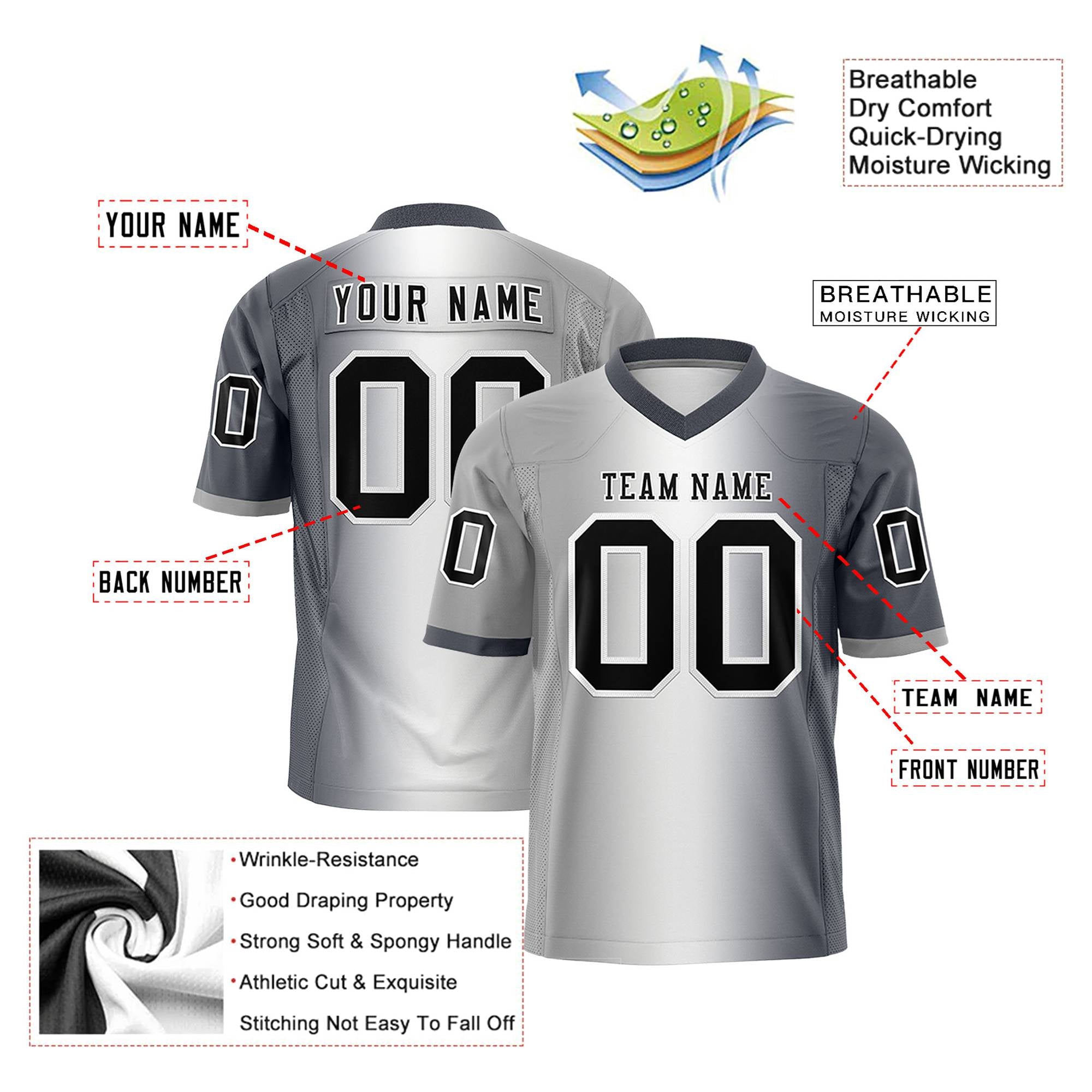 Custom Light Gray White-Crimson Personalized Gradient Fashion Authentic Football Jersey