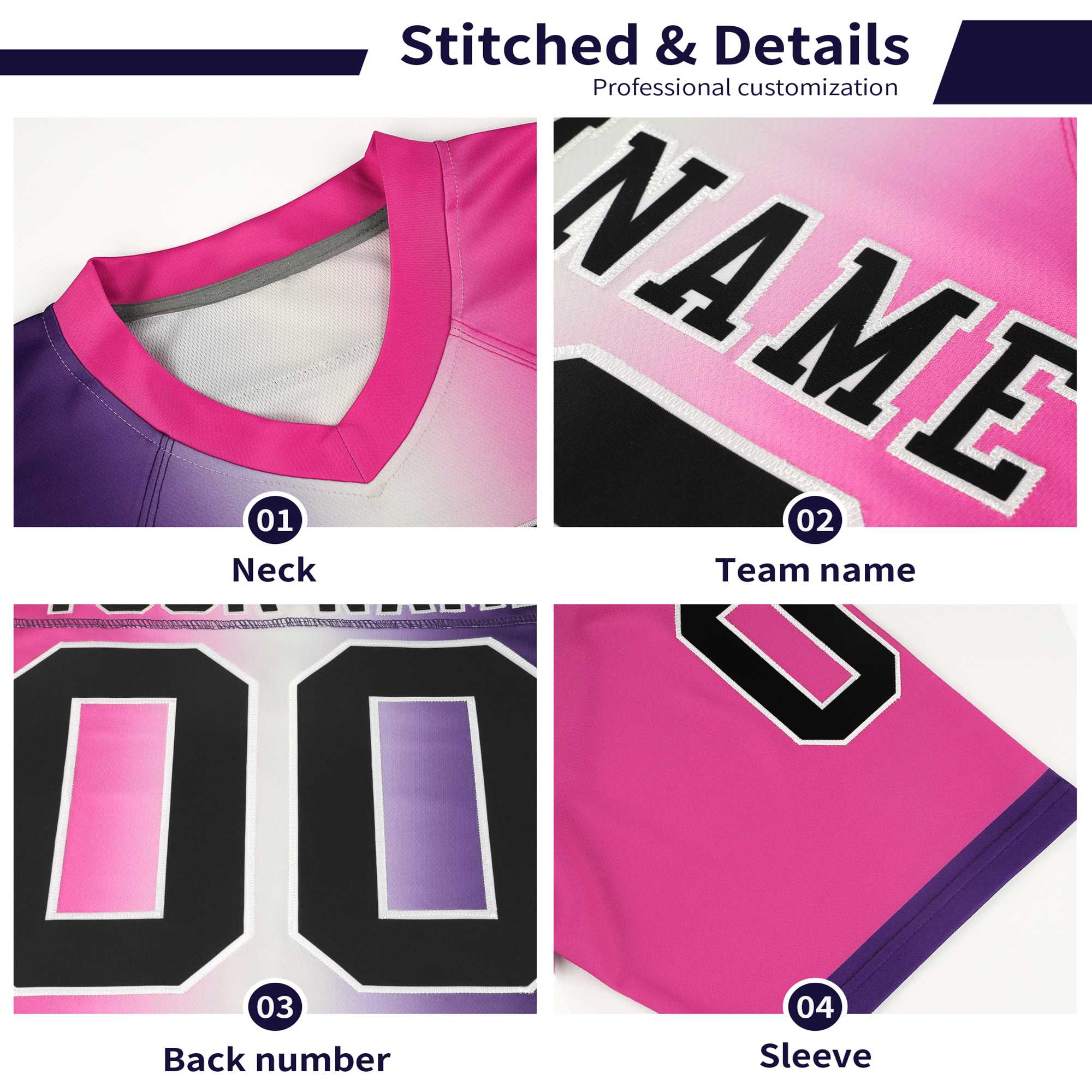 Custom Pink White-Navy Personalized Gradient Fashion Authentic Football Jersey