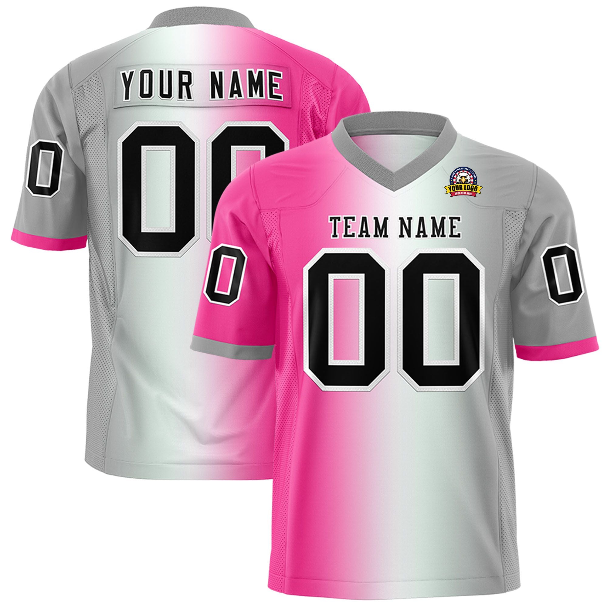 Custom Pink White-Gray Personalized Gradient Fashion Authentic Football Jersey