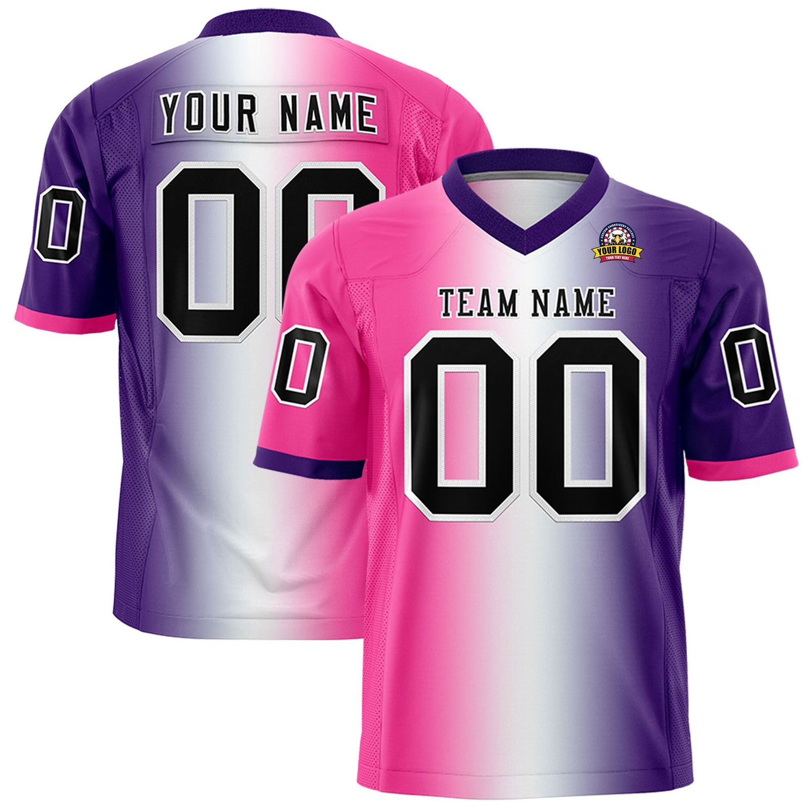 Custom Pink White-Purple Personalized Gradient Fashion Authentic Football Jersey