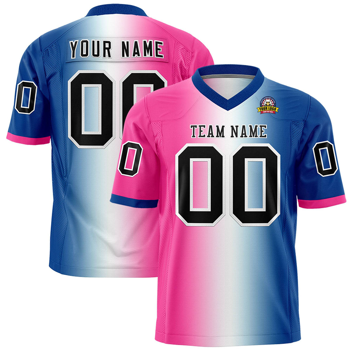 Custom Pink White-Royal Blue Personalized Gradient Fashion Authentic Football Jersey