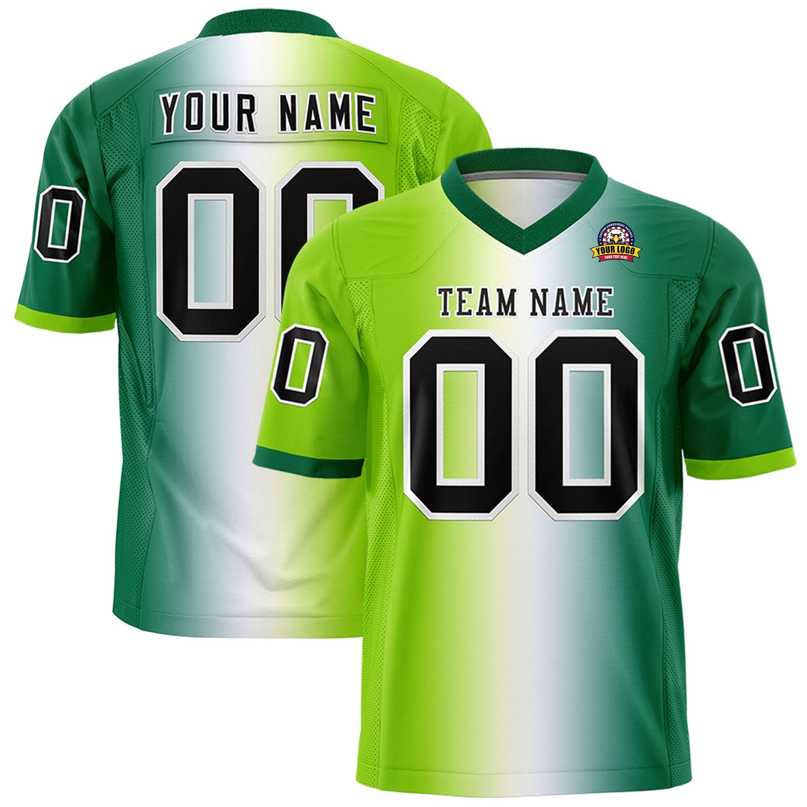Custom Neon Green White-Grenn Personalized Gradient Fashion Authentic Football Jersey