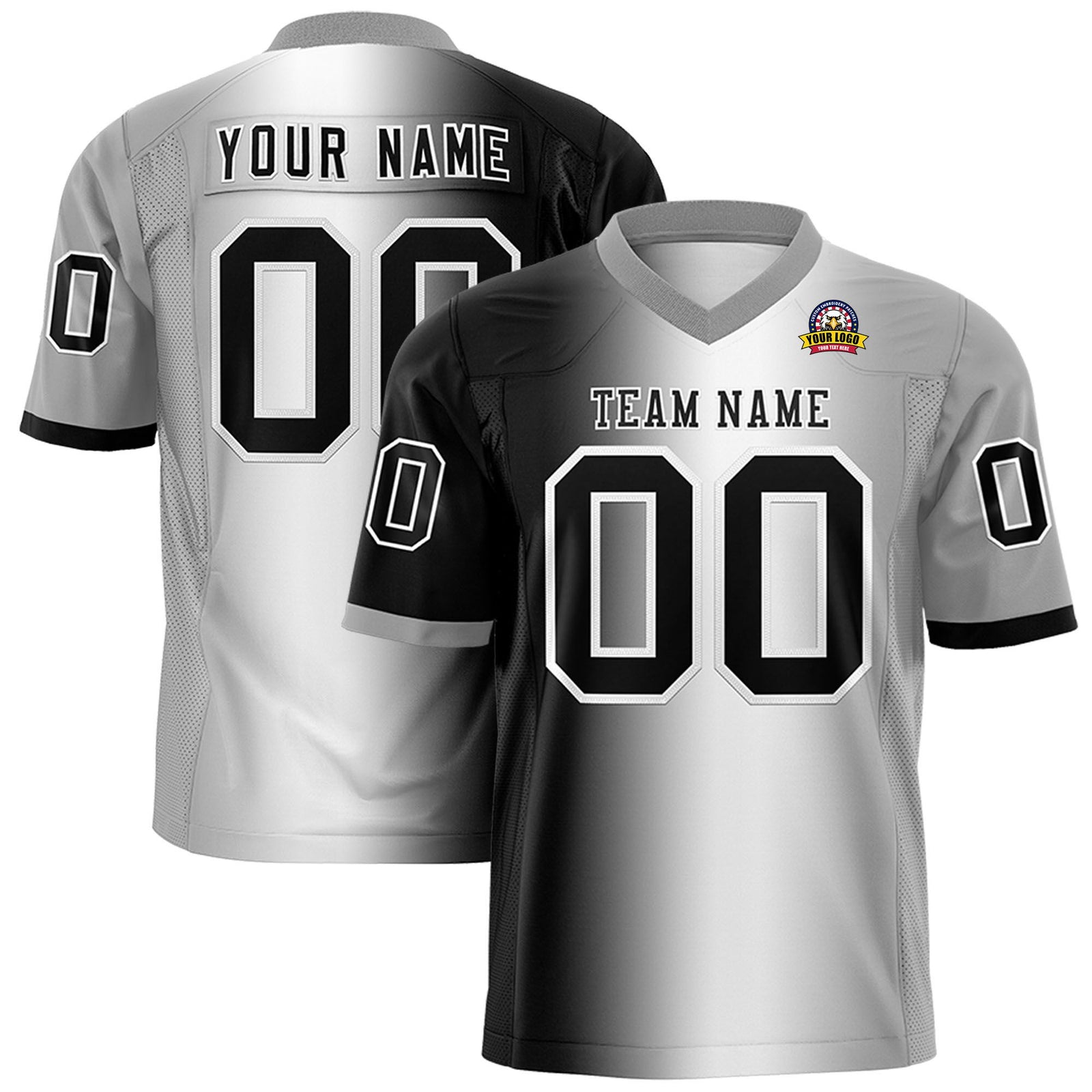 Custom Black White-Gray Personalized Gradient Fashion Authentic Football Jersey