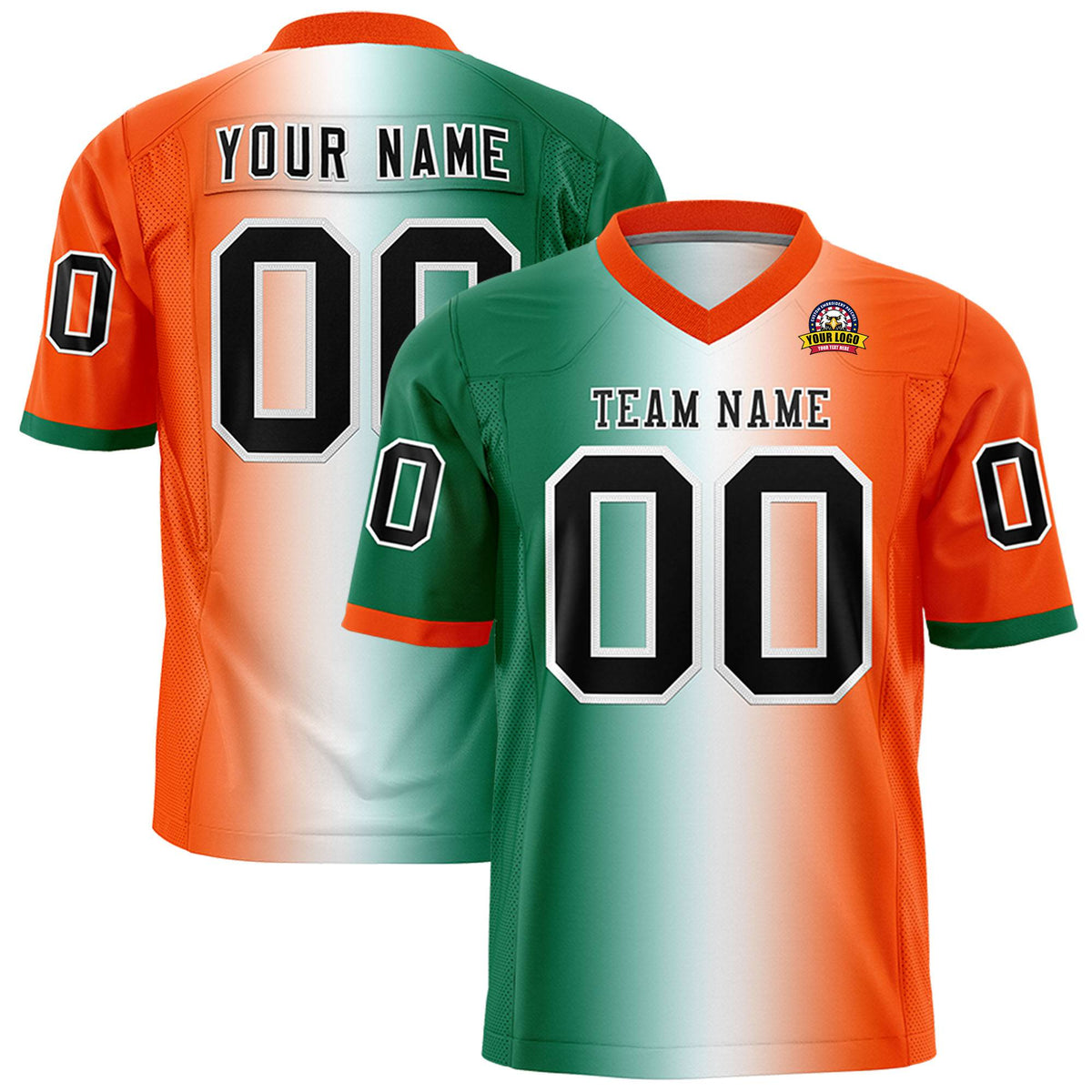 Custom Green White-Orange Personalized Gradient Fashion Authentic Football Jersey