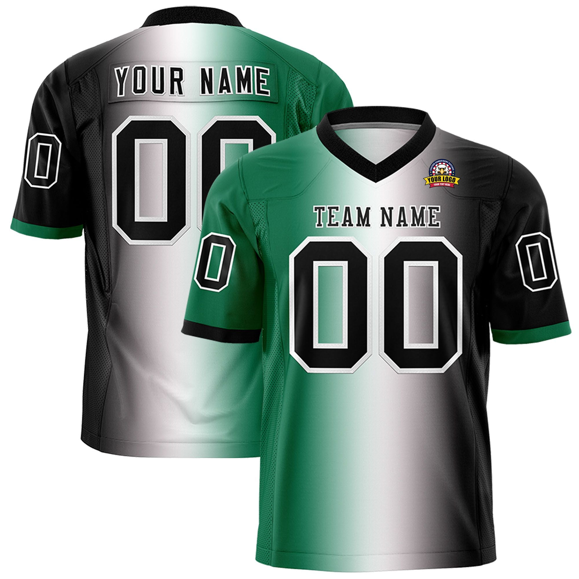 Custom Green White-Black Personalized Gradient Fashion Authentic Football Jersey