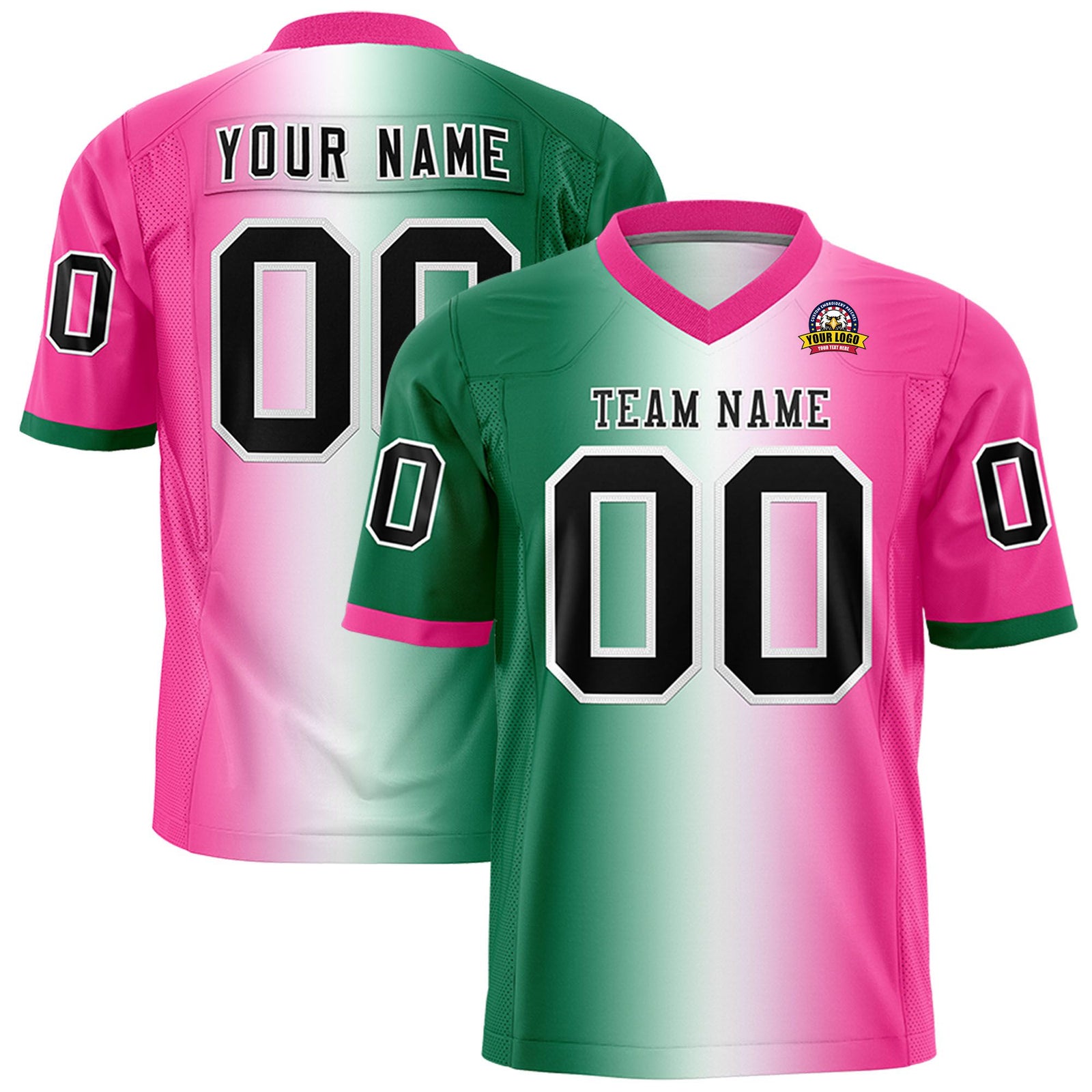 Custom Green White-Pink Personalized Gradient Fashion Authentic Football Jersey