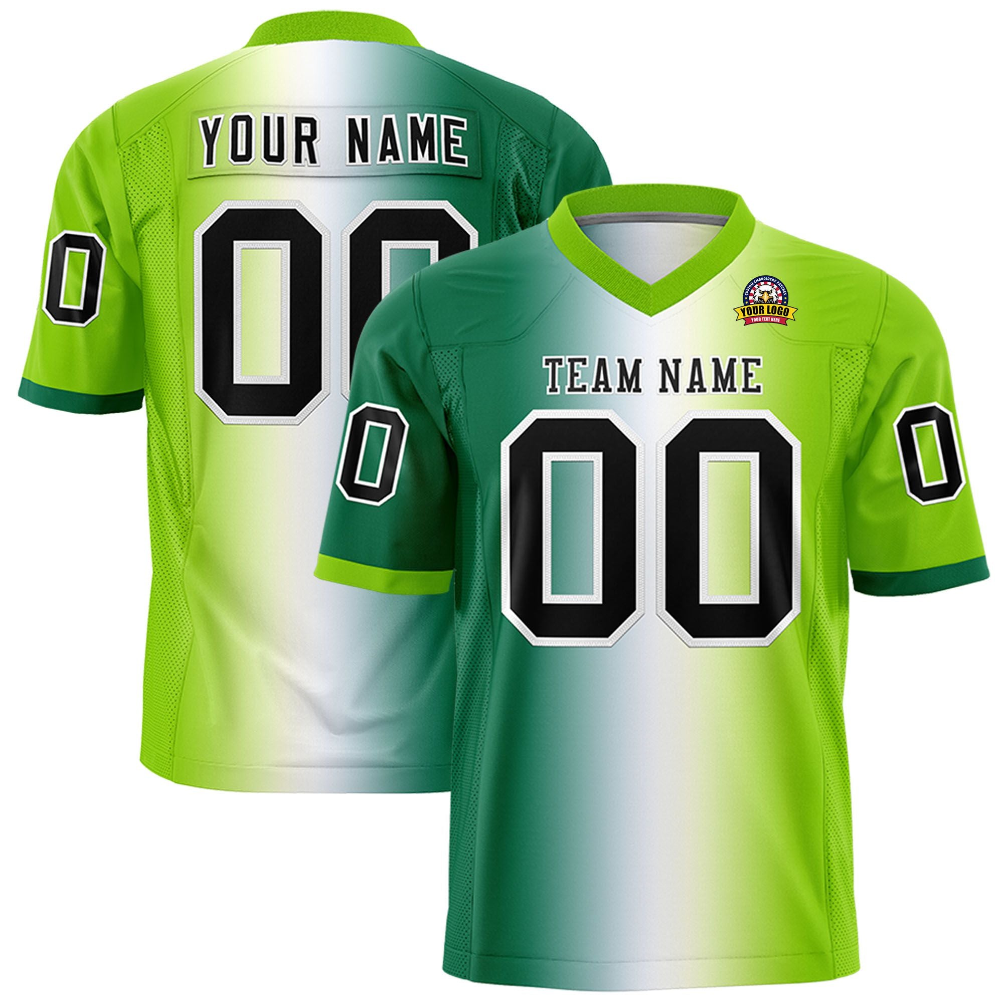 Custom Green White-Neon Green Personalized Gradient Fashion Authentic Football Jersey