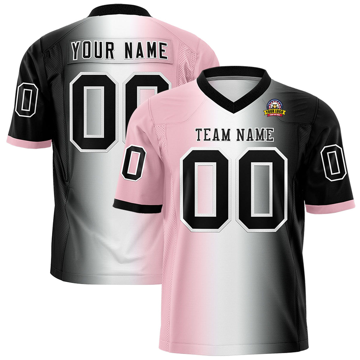 Custom Light Pink White-Black Personalized Gradient Fashion Authentic Football Jersey