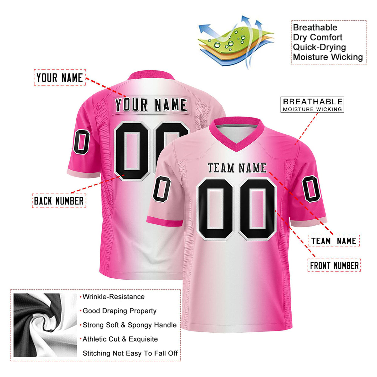 Custom Light Pink White-Pink Personalized Gradient Fashion Authentic Football Jersey