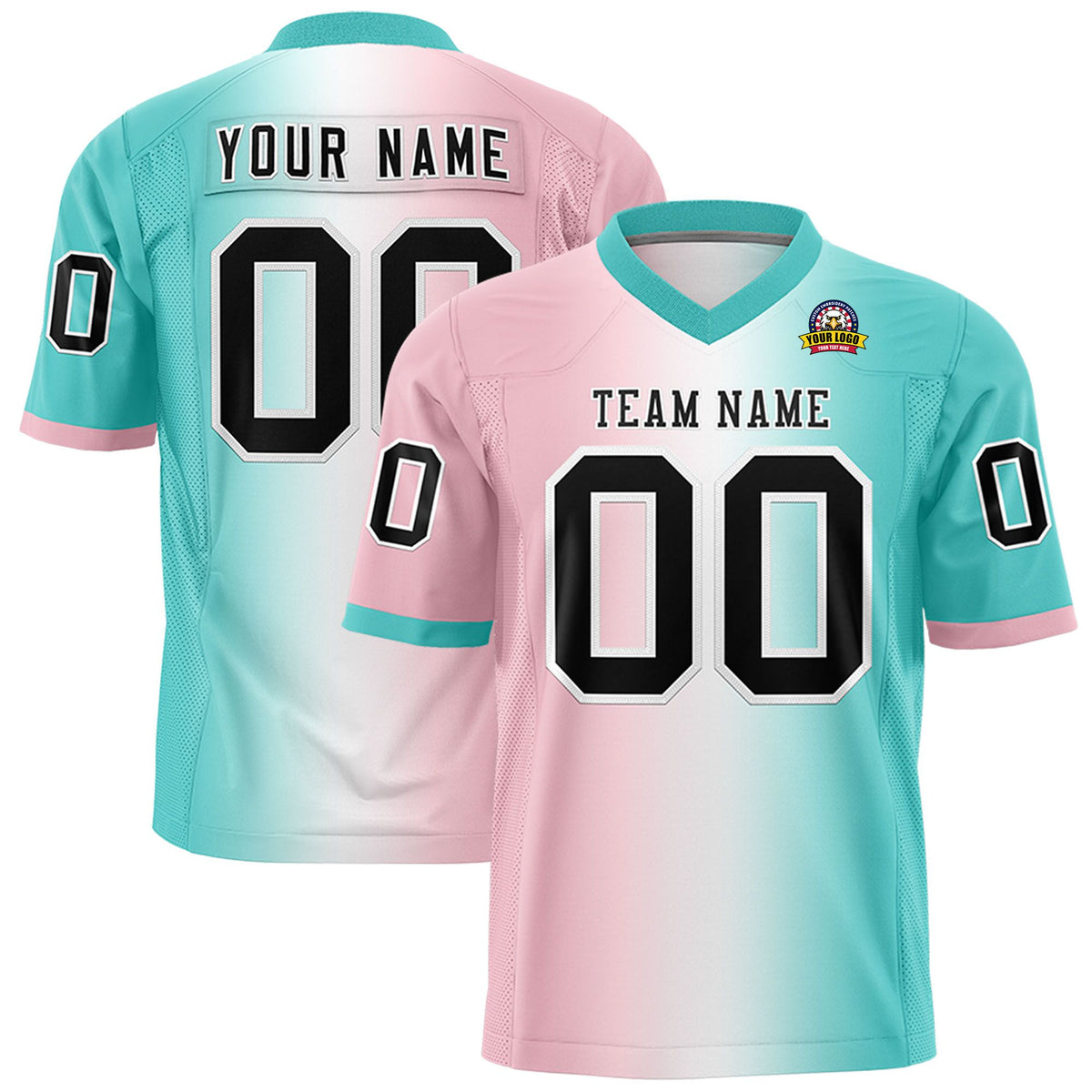 Custom Light Pink White-Aqua Personalized Gradient Fashion Authentic Football Jersey