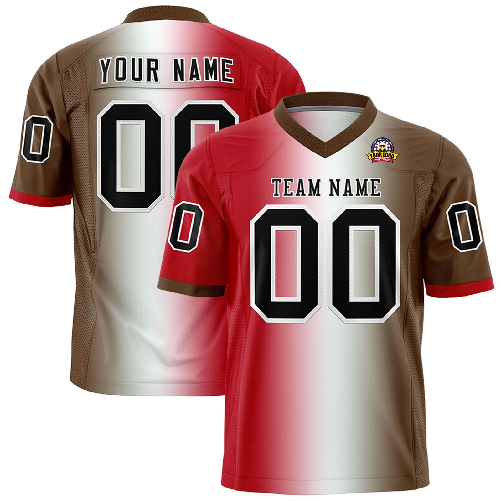 Custom Red White-Brown Personalized Gradient Fashion Authentic Football Jersey