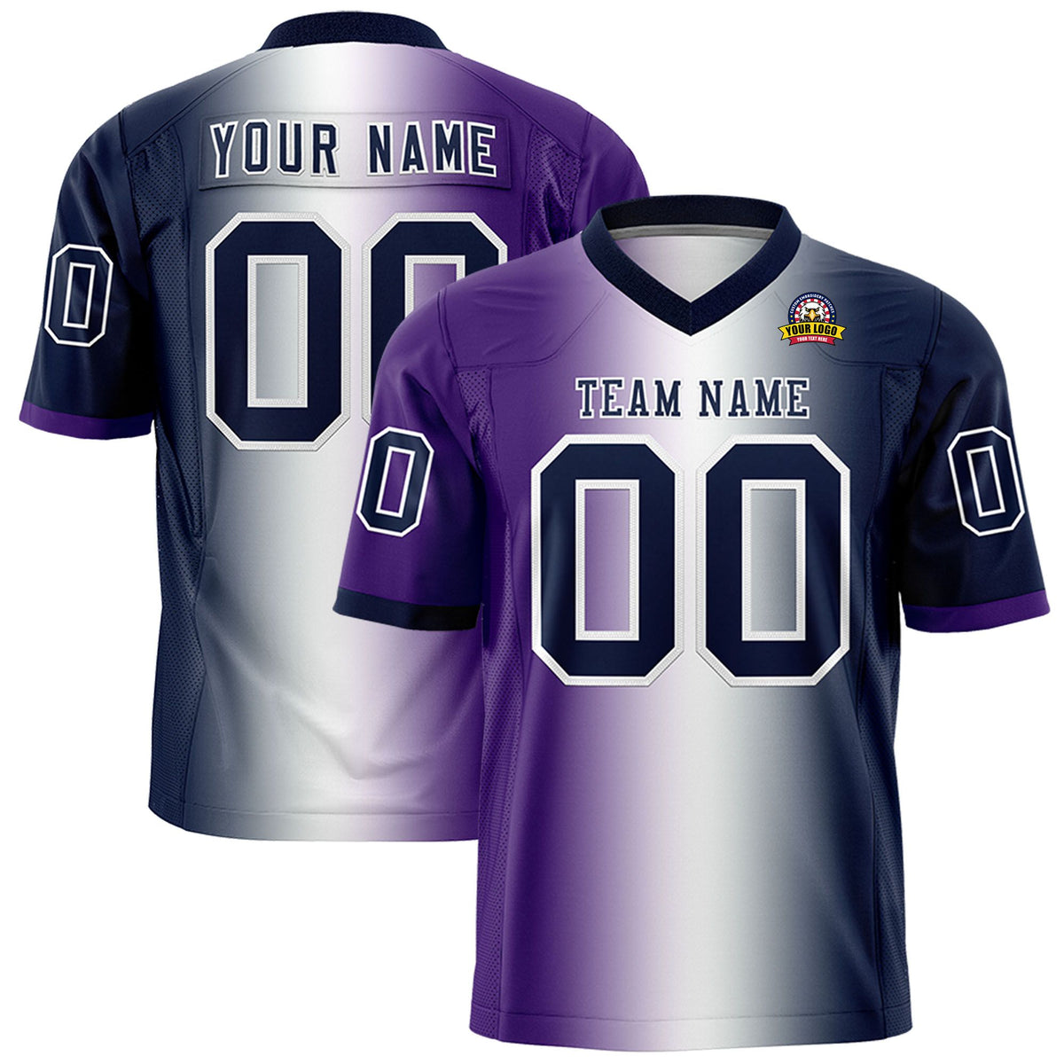 Custom Purple White-Navy Personalized Gradient Fashion Authentic Football Jersey