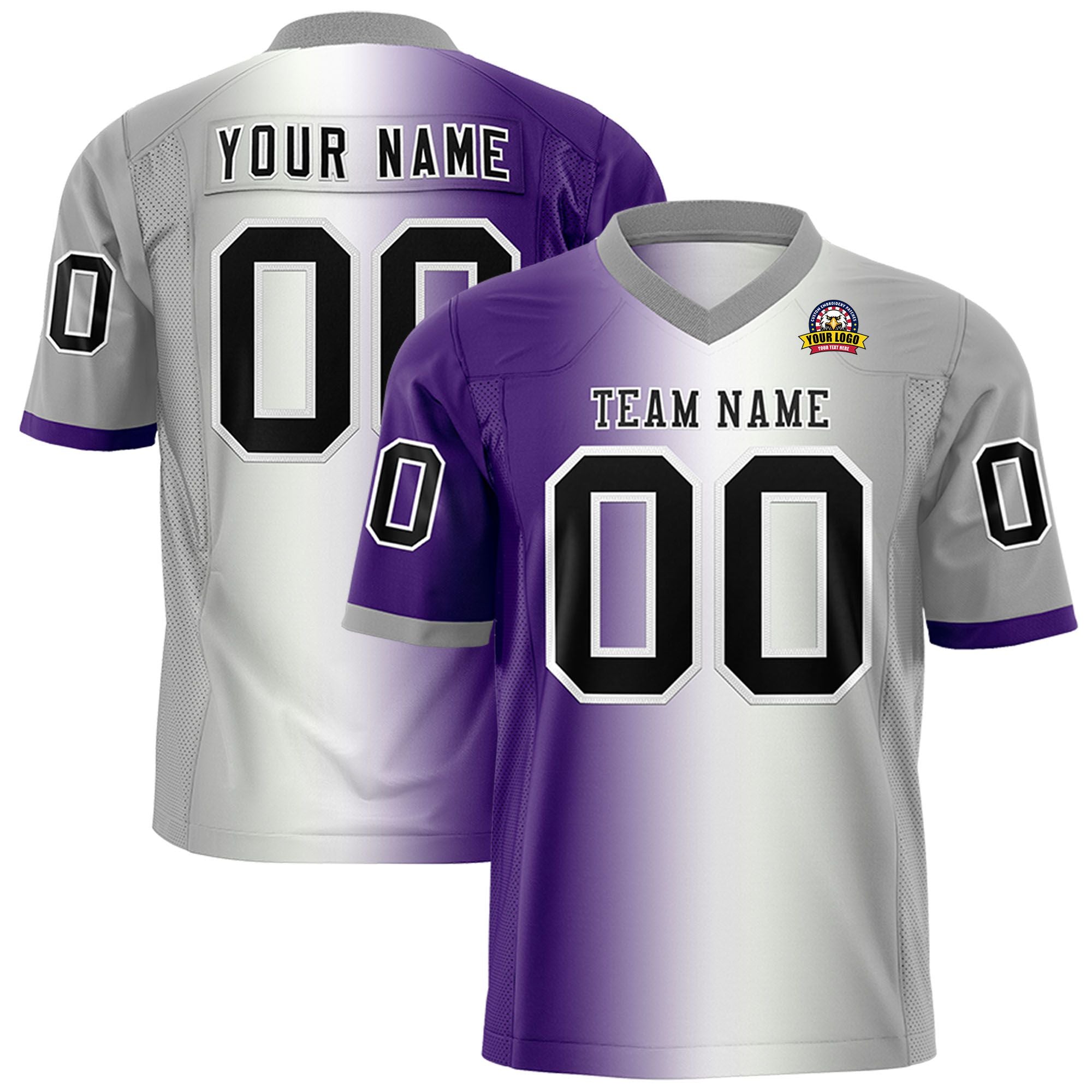 Custom Purple White-Gray Personalized Gradient Fashion Authentic Football Jersey