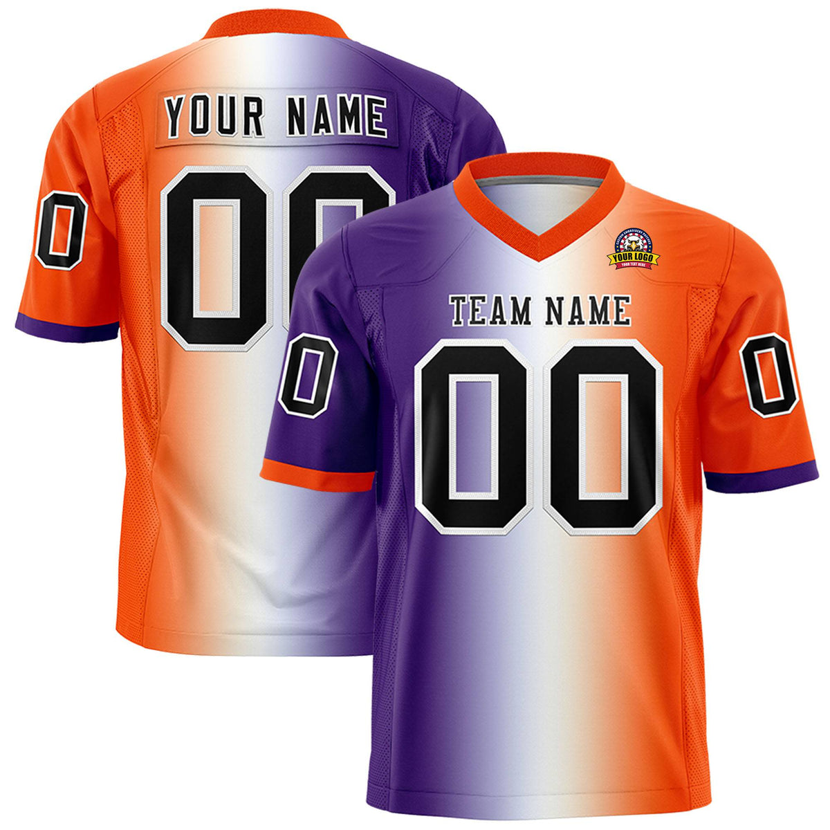 Custom Purple White-Orange Personalized Gradient Fashion Authentic Football Jersey