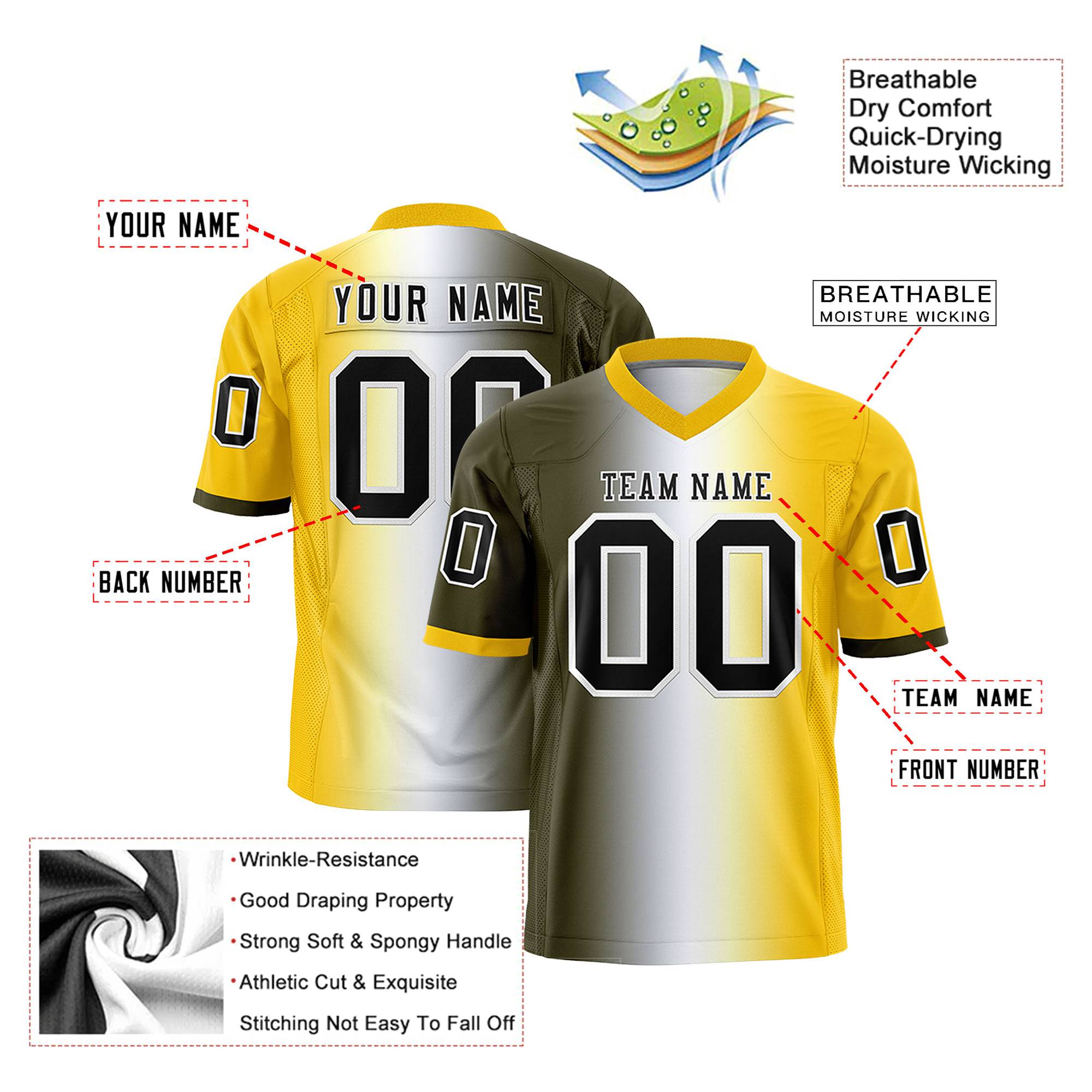 Custom Olive White-Gold Personalized Gradient Fashion Authentic Football Jersey