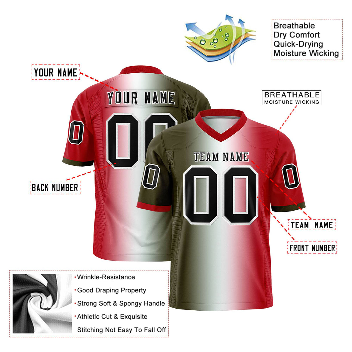 Custom Olive White-Red Personalized Gradient Fashion Authentic Football Jersey