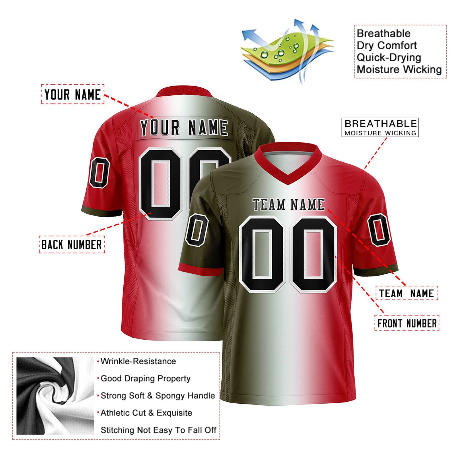 Custom Olive White-Red Personalized Gradient Fashion Authentic Football Jersey
