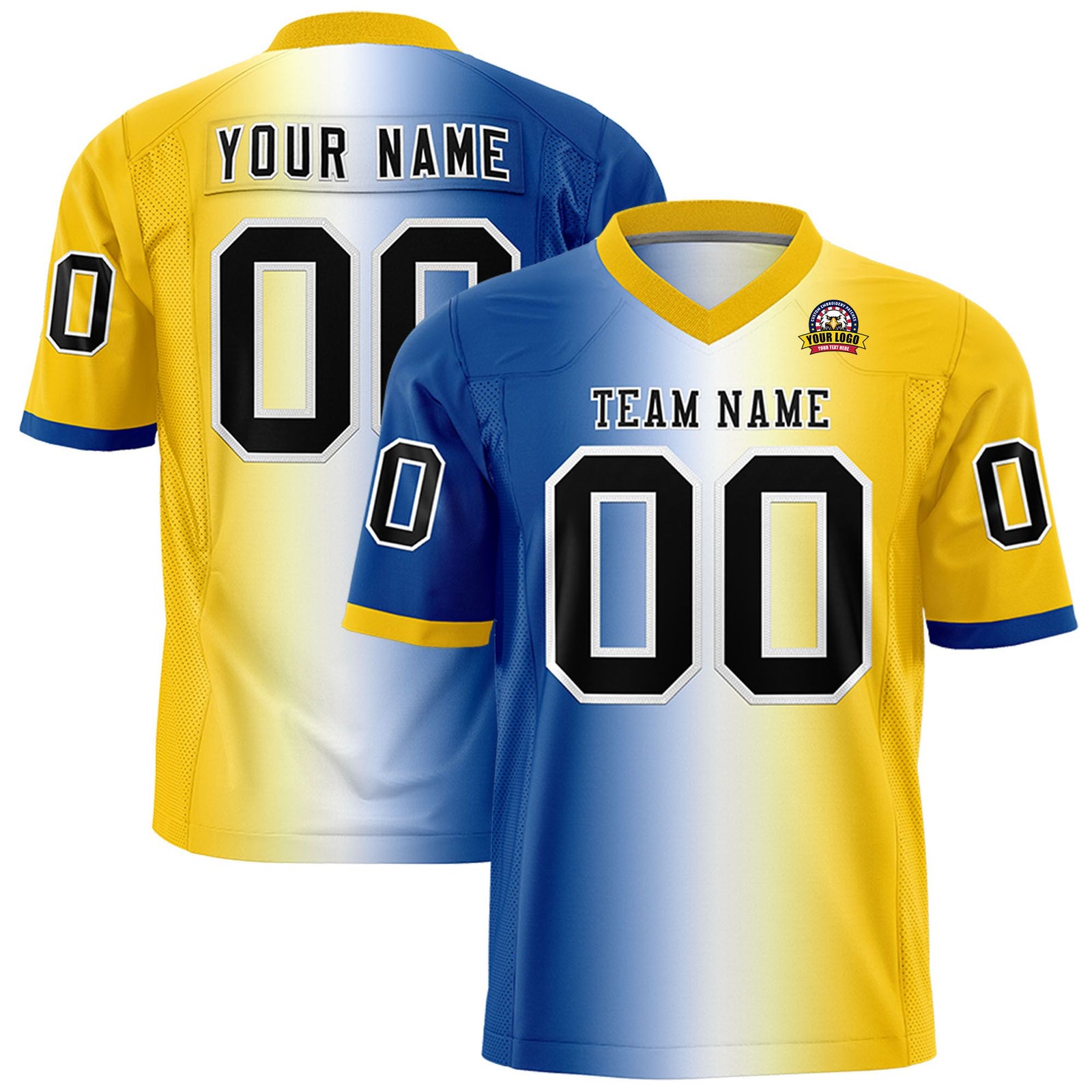 Custom Royal Blue White-Gold Personalized Gradient Fashion Authentic Football Jersey