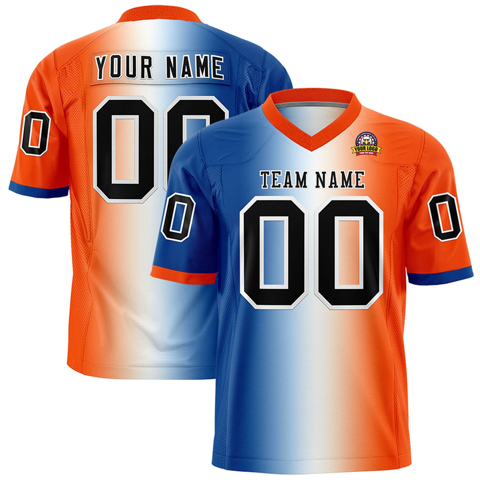 Custom Royal Blue White-Orange Personalized Gradient Fashion Authentic Football Jersey