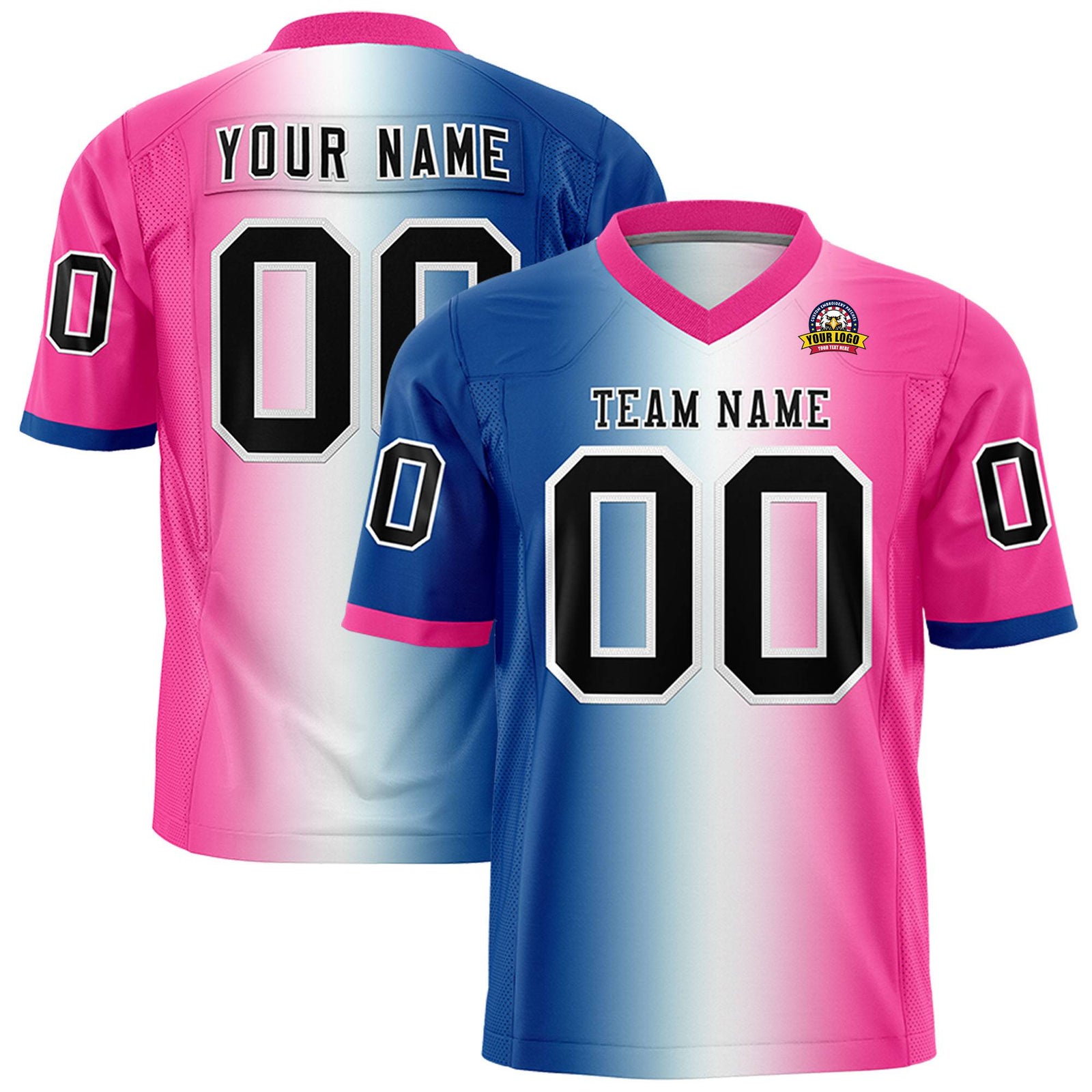 Custom Royal Blue White-Pink Personalized Gradient Fashion Authentic Football Jersey