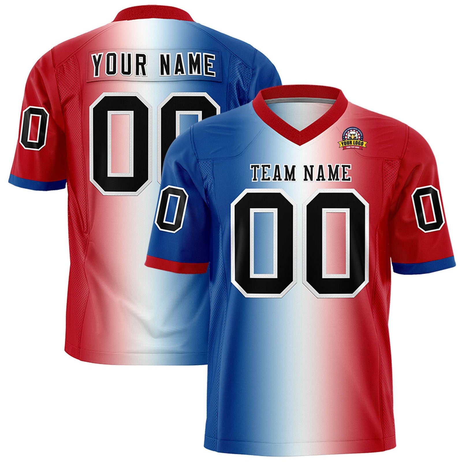 Custom Royal Blue White-Red Personalized Gradient Fashion Authentic Football Jersey
