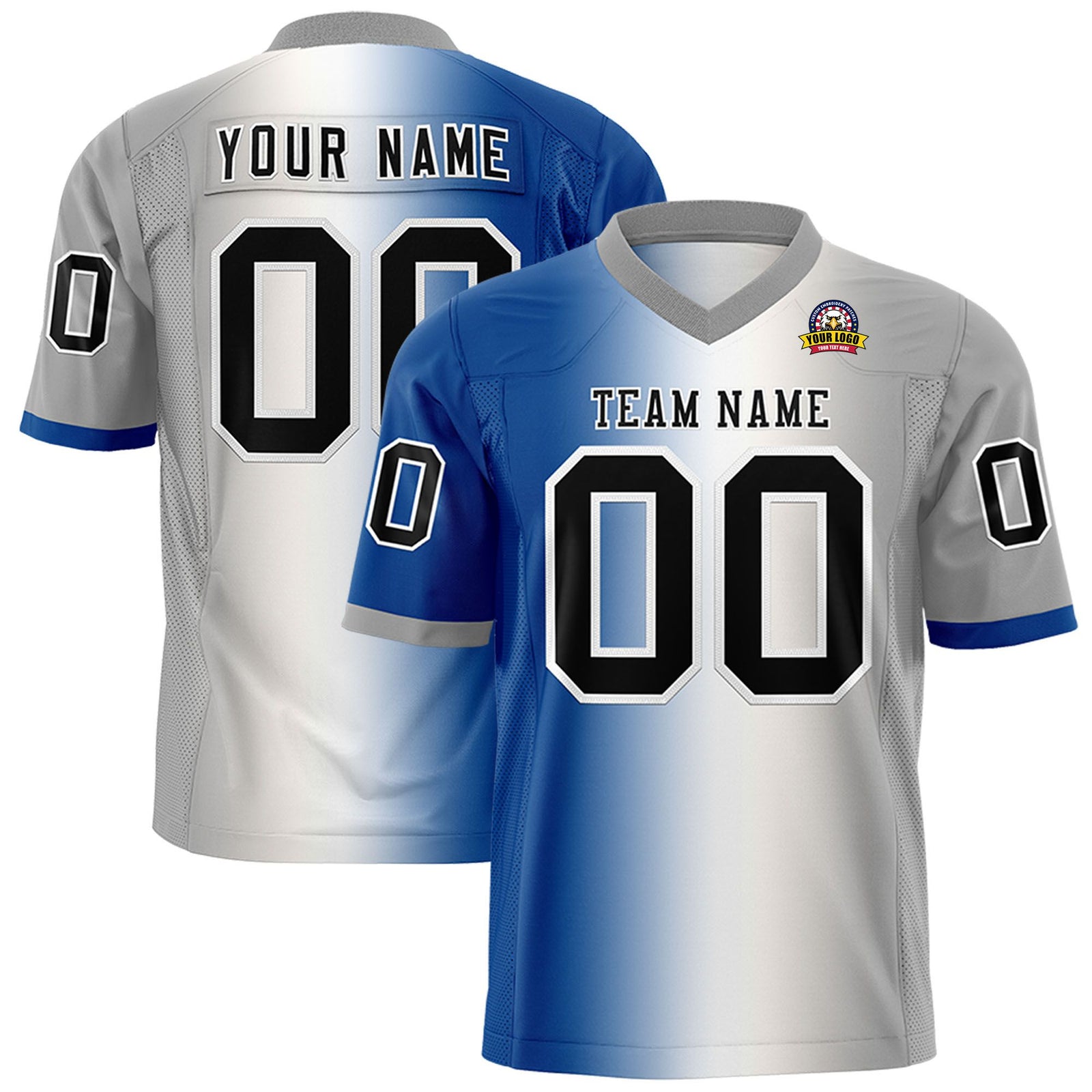 Custom Royal Blue White-Gray Personalized Gradient Fashion Authentic Football Jersey
