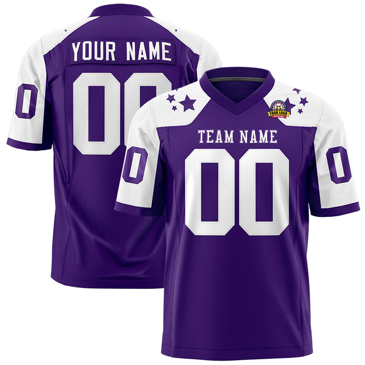 Custom Purple White Personalized Shoulder Star Pattern Authentic Football Jersey