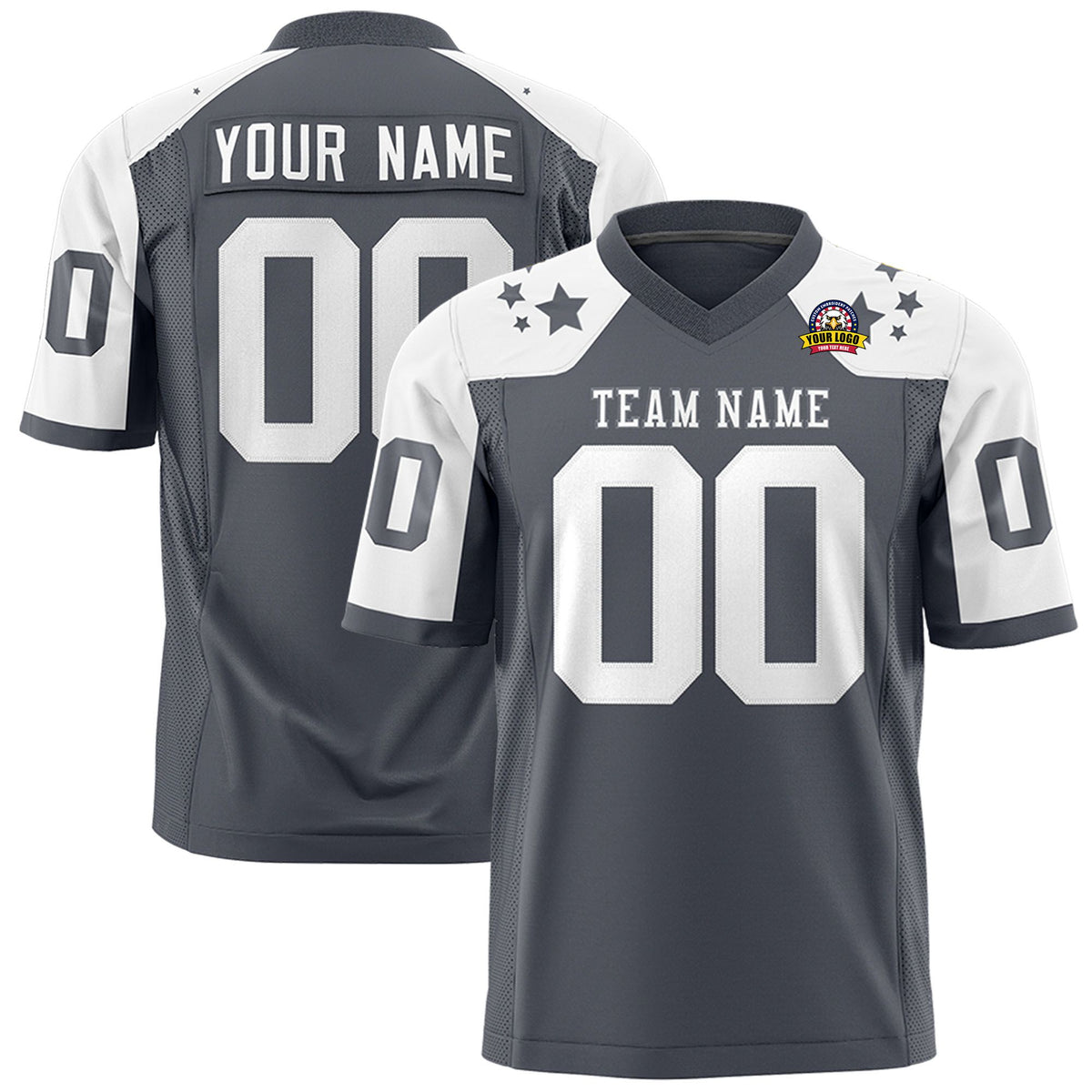 Custom Gray White Personalized Shoulder Star Pattern Authentic Football Jersey