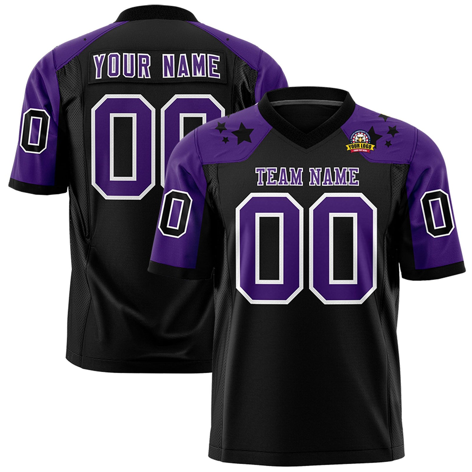 Custom Black Purple Personalized Shoulder Star Pattern Authentic Football Jersey