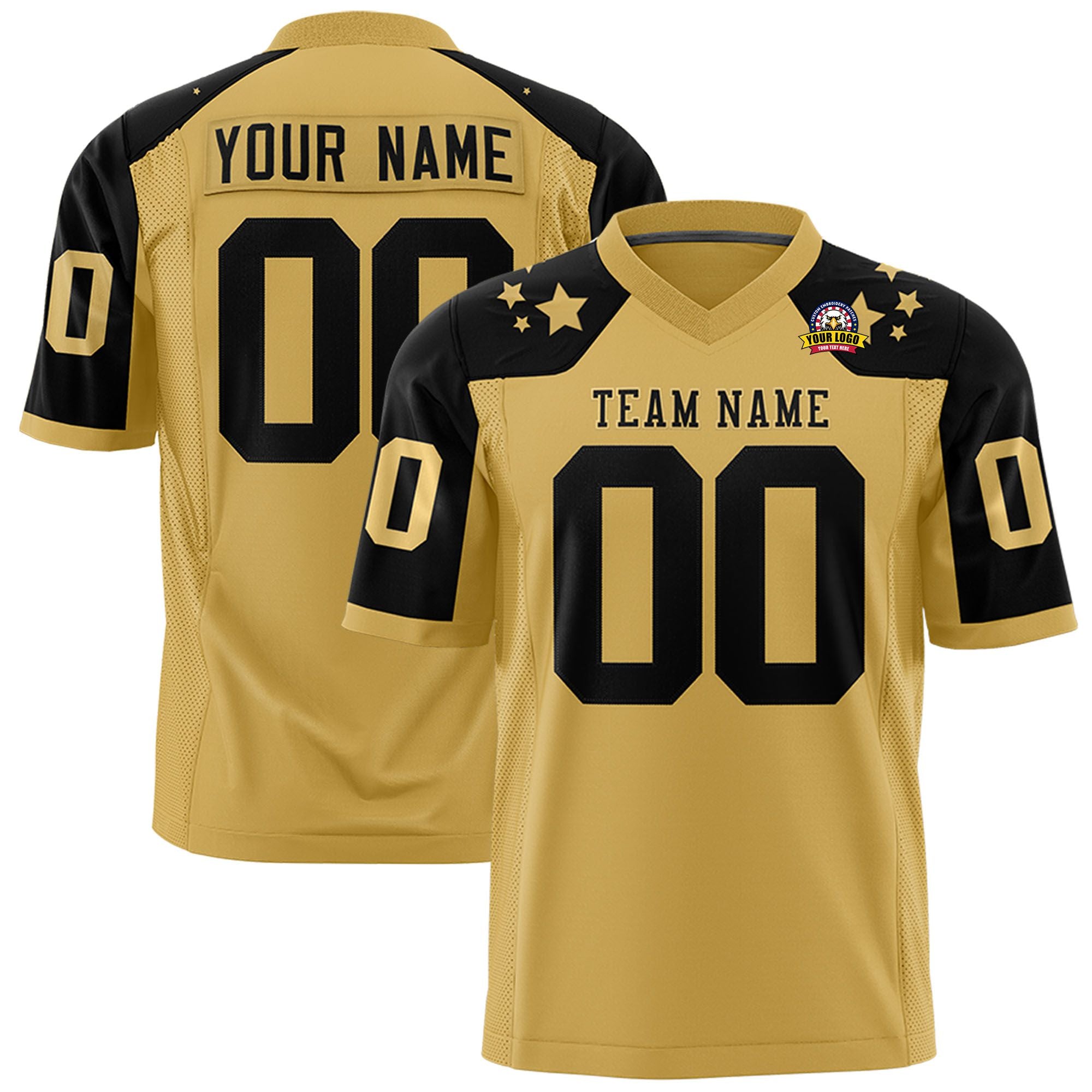 Custom Khaki Black Personalized Shoulder Star Pattern Authentic Football Jersey