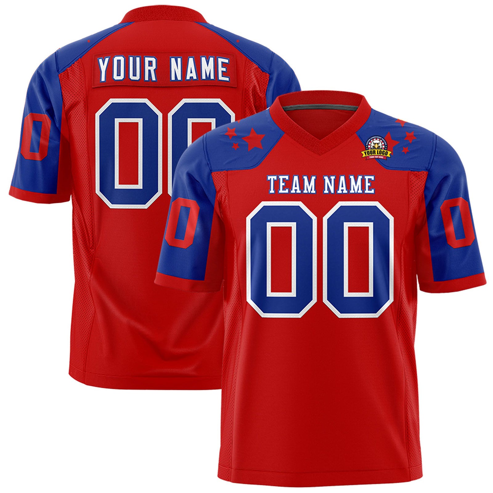 Custom Red Royal Blue Personalized Shoulder Star Pattern Authentic Football Jersey